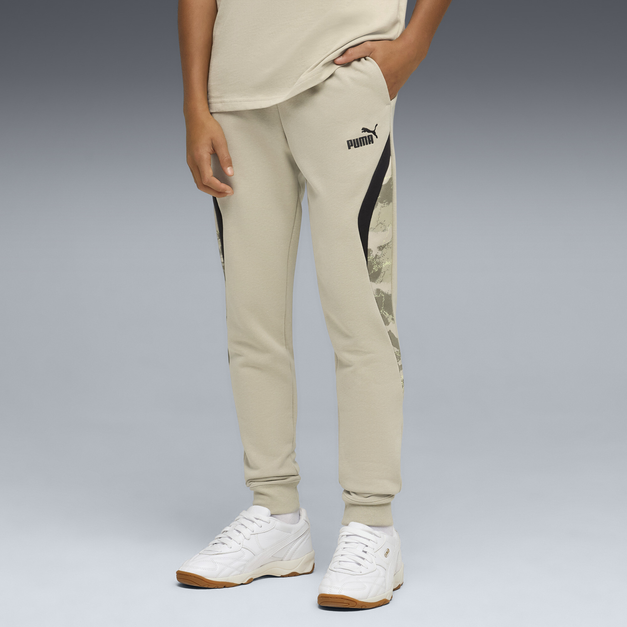 PUMA Essentials camouflagesweatpants voor Heren, Beige/Grijs, Maat 5-6Y thumbnail 4
