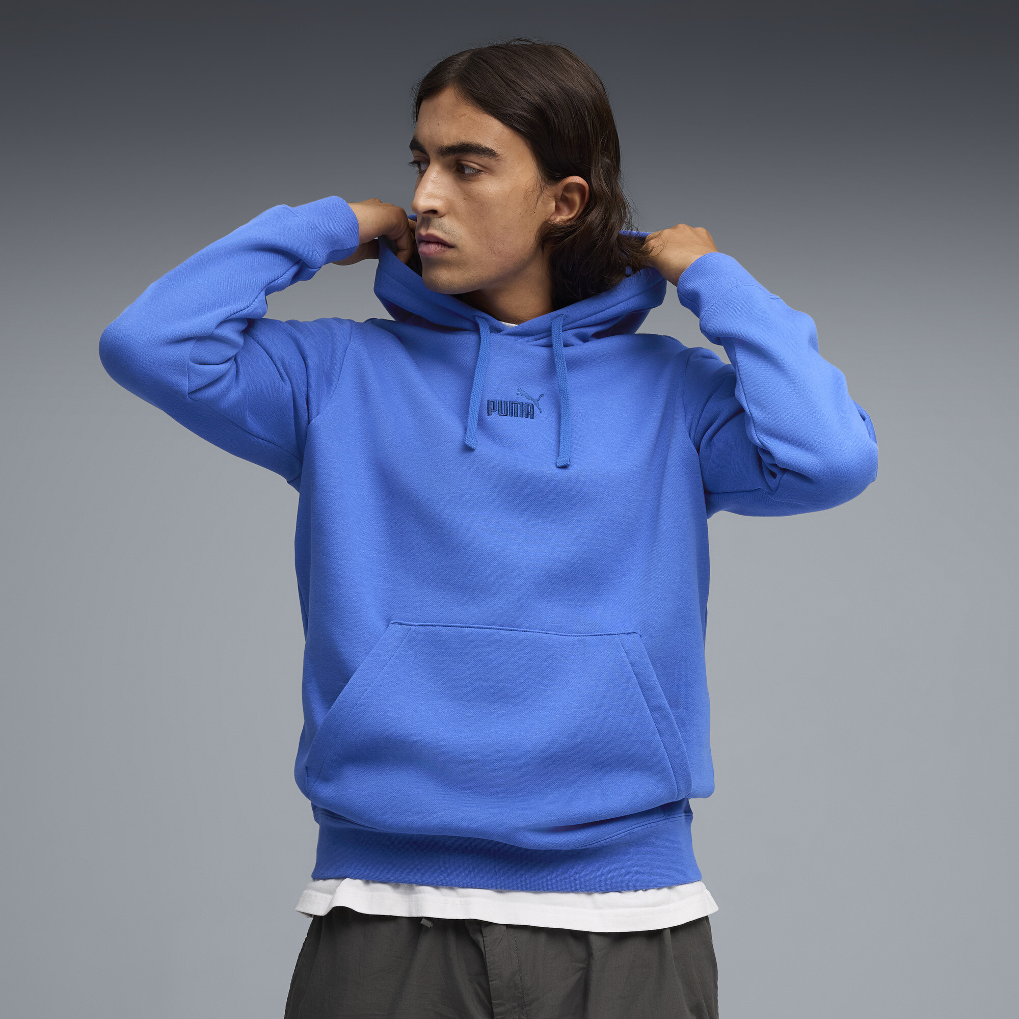 PUMA Essentials Men's Fleece Hoodie in Blue, Size S
