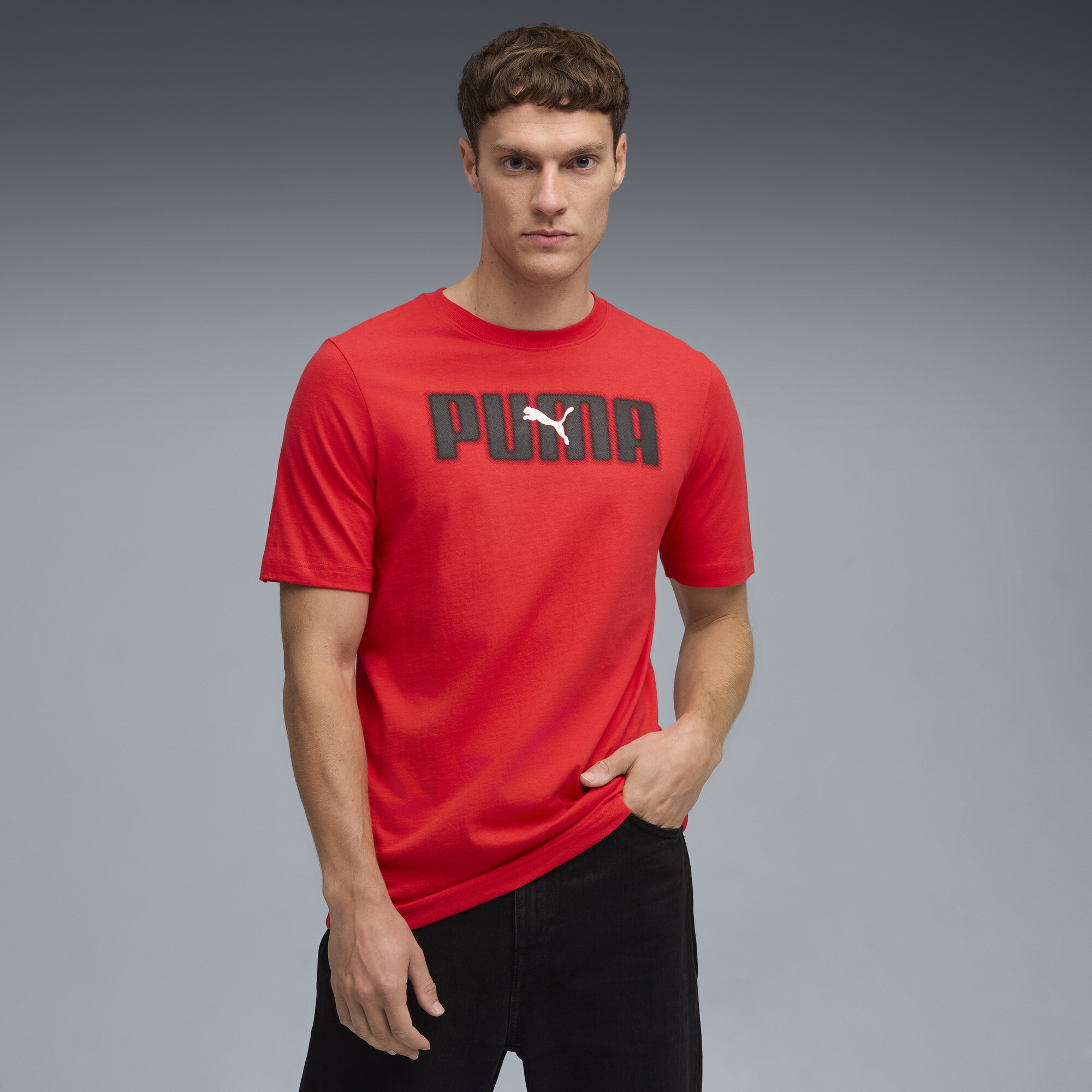 PUMA Essentials Logo Lab Men's T-Shirt in Red, Size S