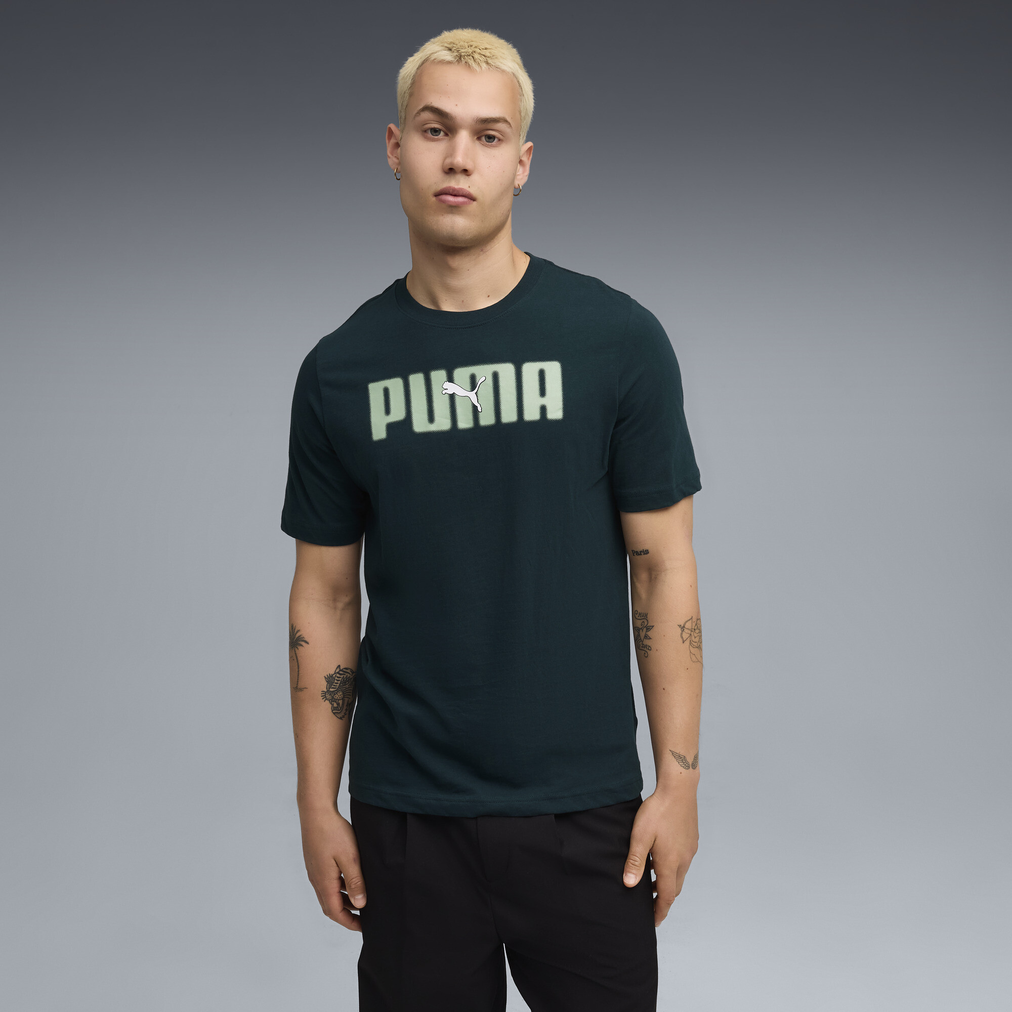 PUMA Essentials Logo Lab Men's T-Shirt in Green, Size M