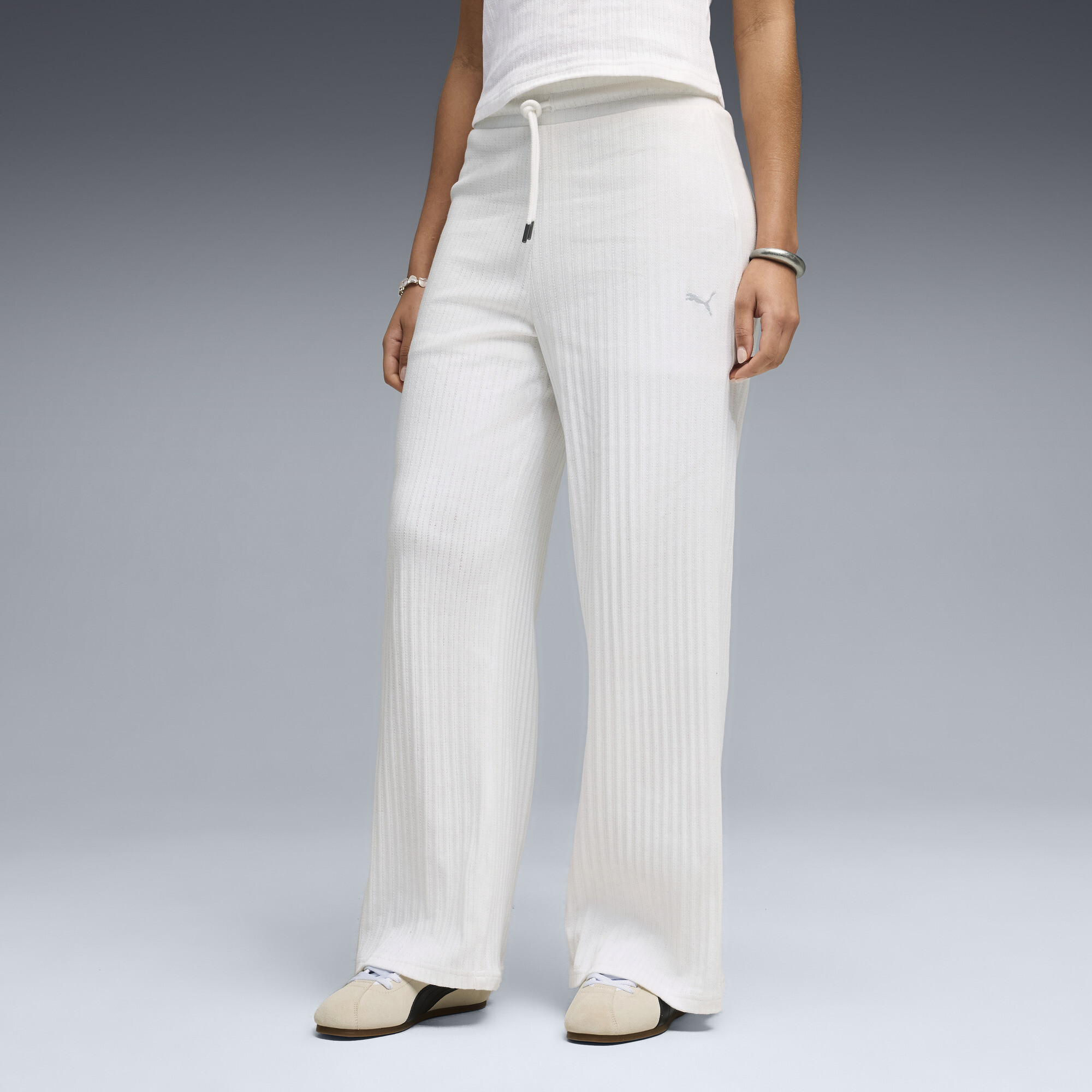 PUMA HER broek met hoge taille en wijde pijpen voor Dames, Wit, Maat XS