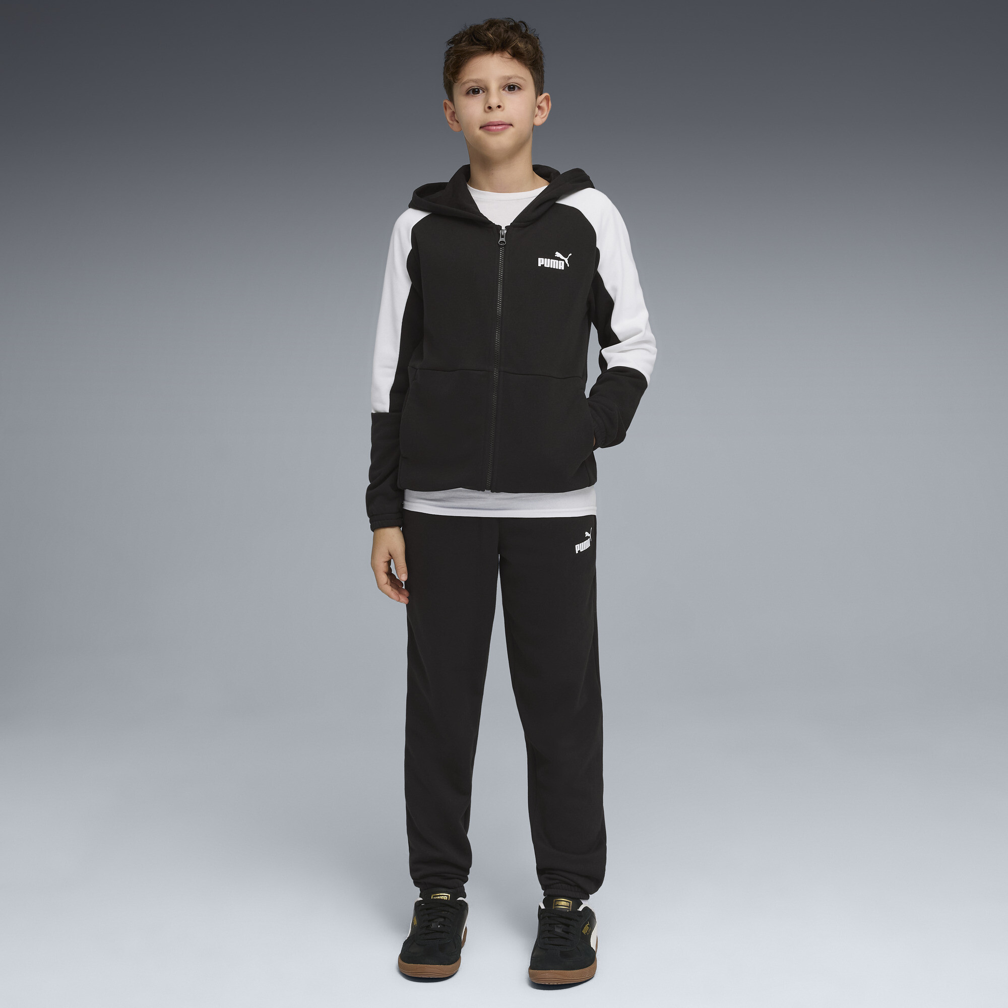 PUMA Essentials Block trainingspak met capuchon voor Heren, Zwart, Maat 9-10Y