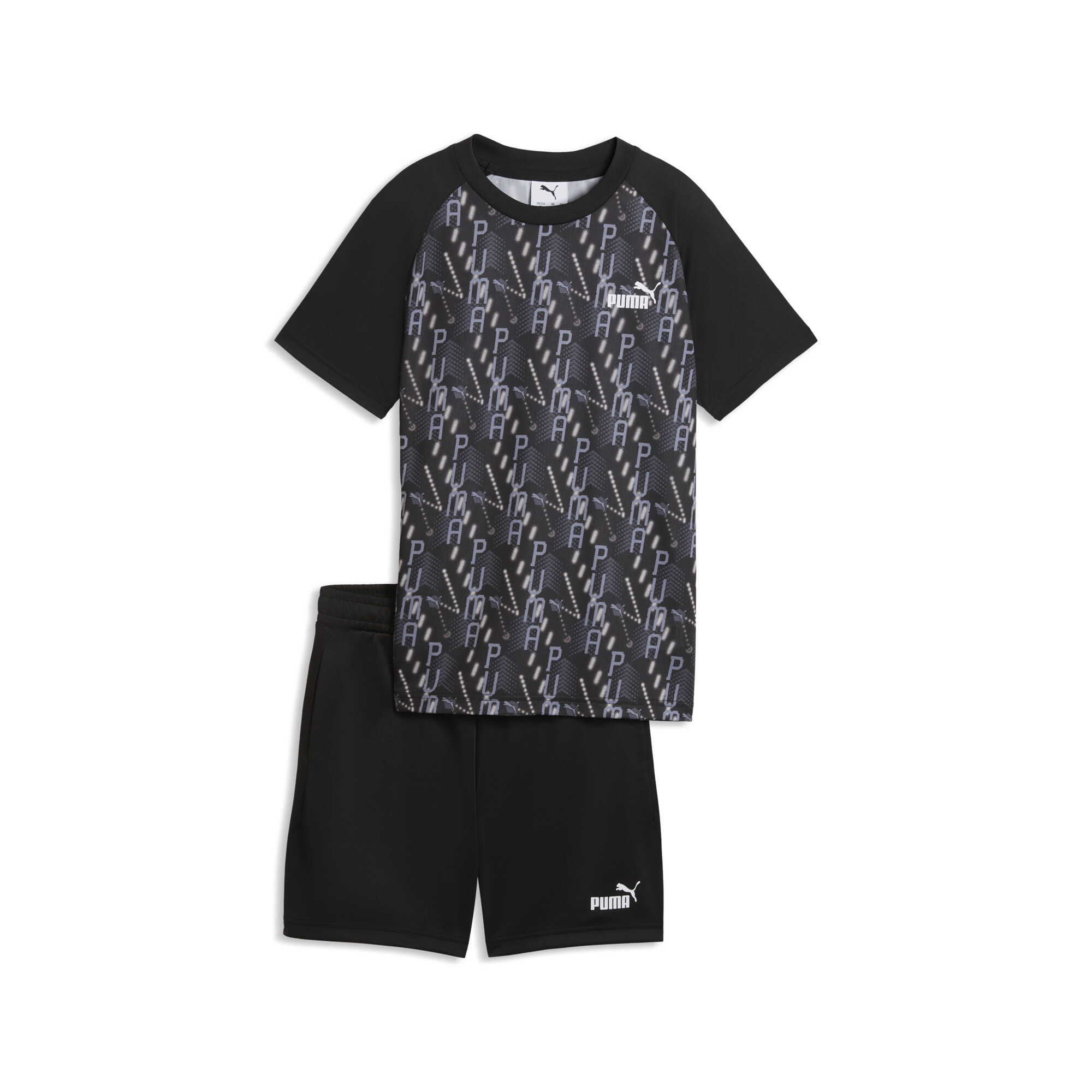 PUMA TRAIN ALL DAY Essentials bedrukte set met T-shirt en short voor Heren, Zwart, Maat 7-8Y thumbnail 3