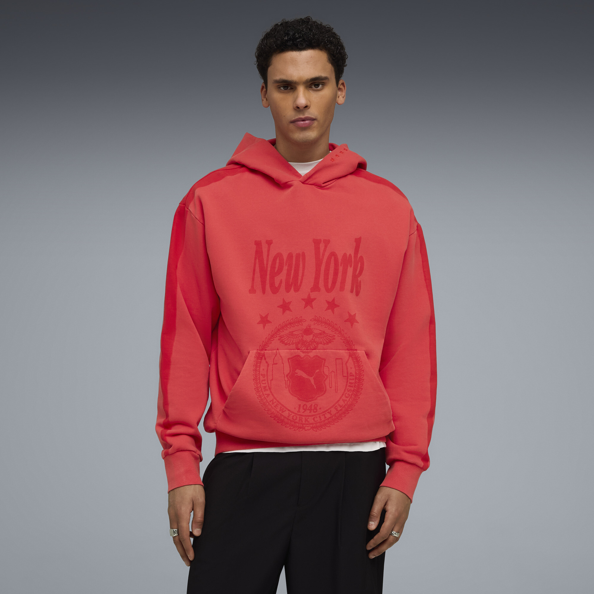 PUMA Wardrobe Essentials NYC Men's Relaxed Hoodie in Red, Size S