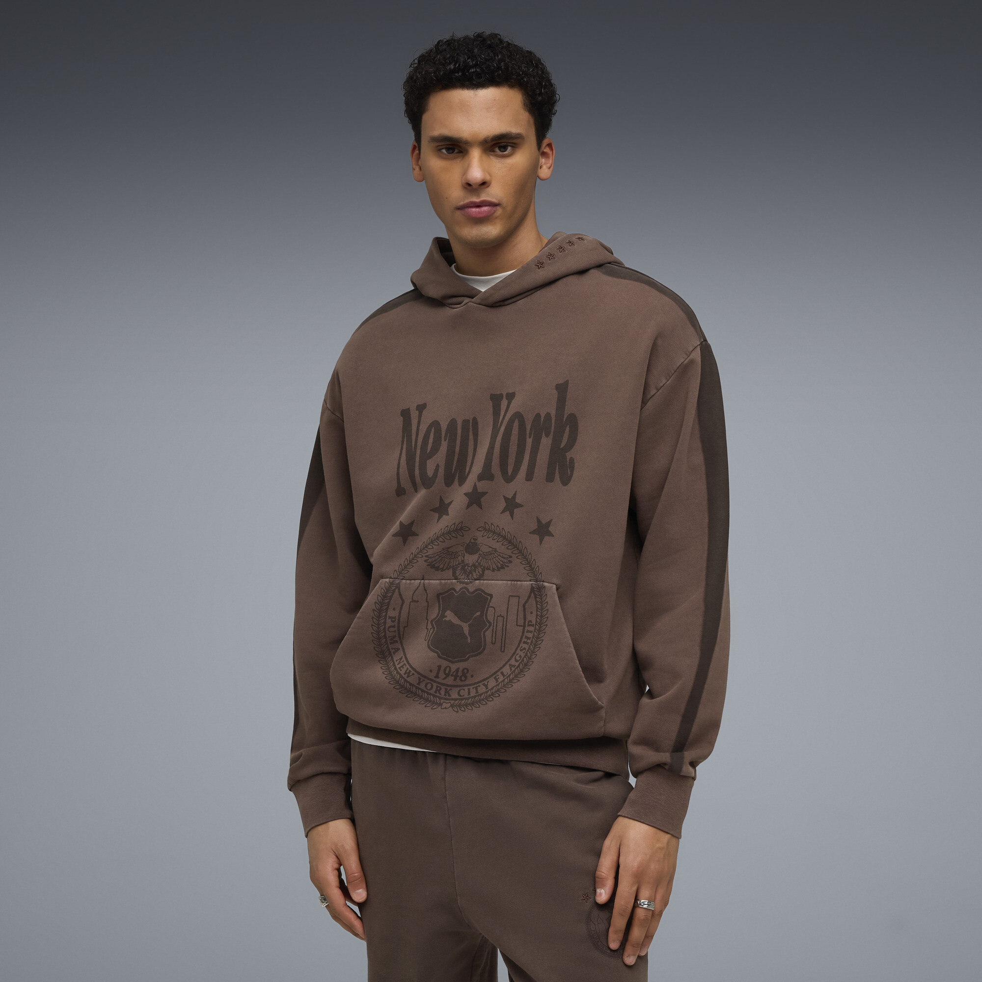 PUMA Wardrobe Essentials NYC Men's Relaxed Hoodie in Brown, Size L