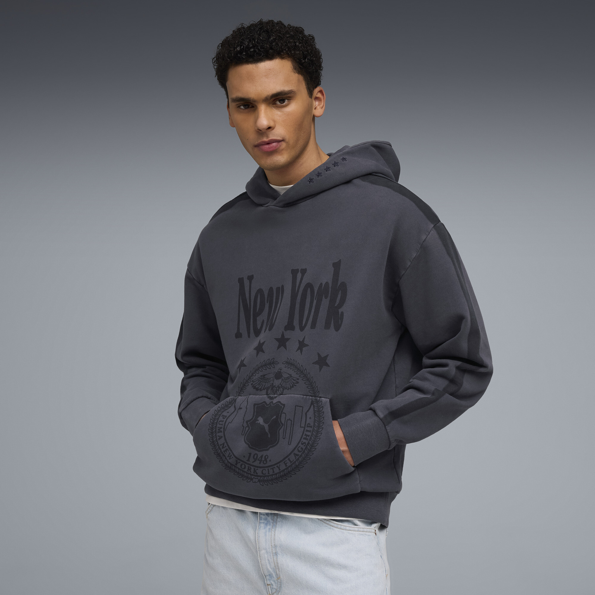 PUMA Wardrobe Essentials NYC Men's Relaxed Hoodie in Blue, Size XXL