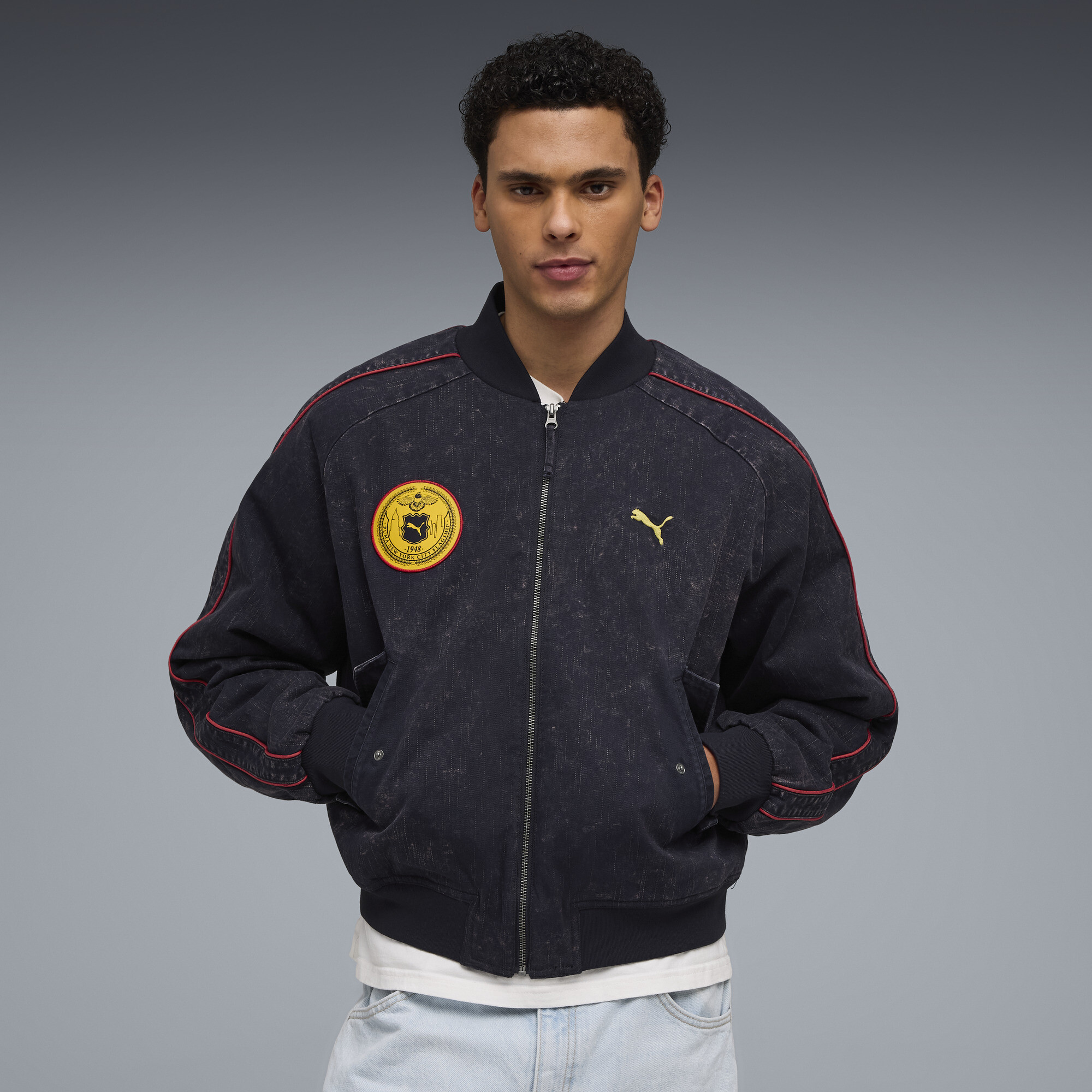 PUMA T7 NYC Men's Bomber Jacket in Blue, Size L