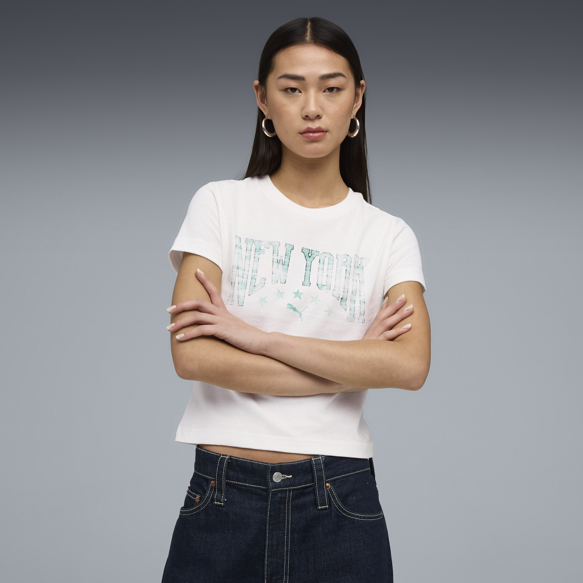 PUMA Wardrobe Essentials NYC Women's Slim T-Shirt in White, Size XL