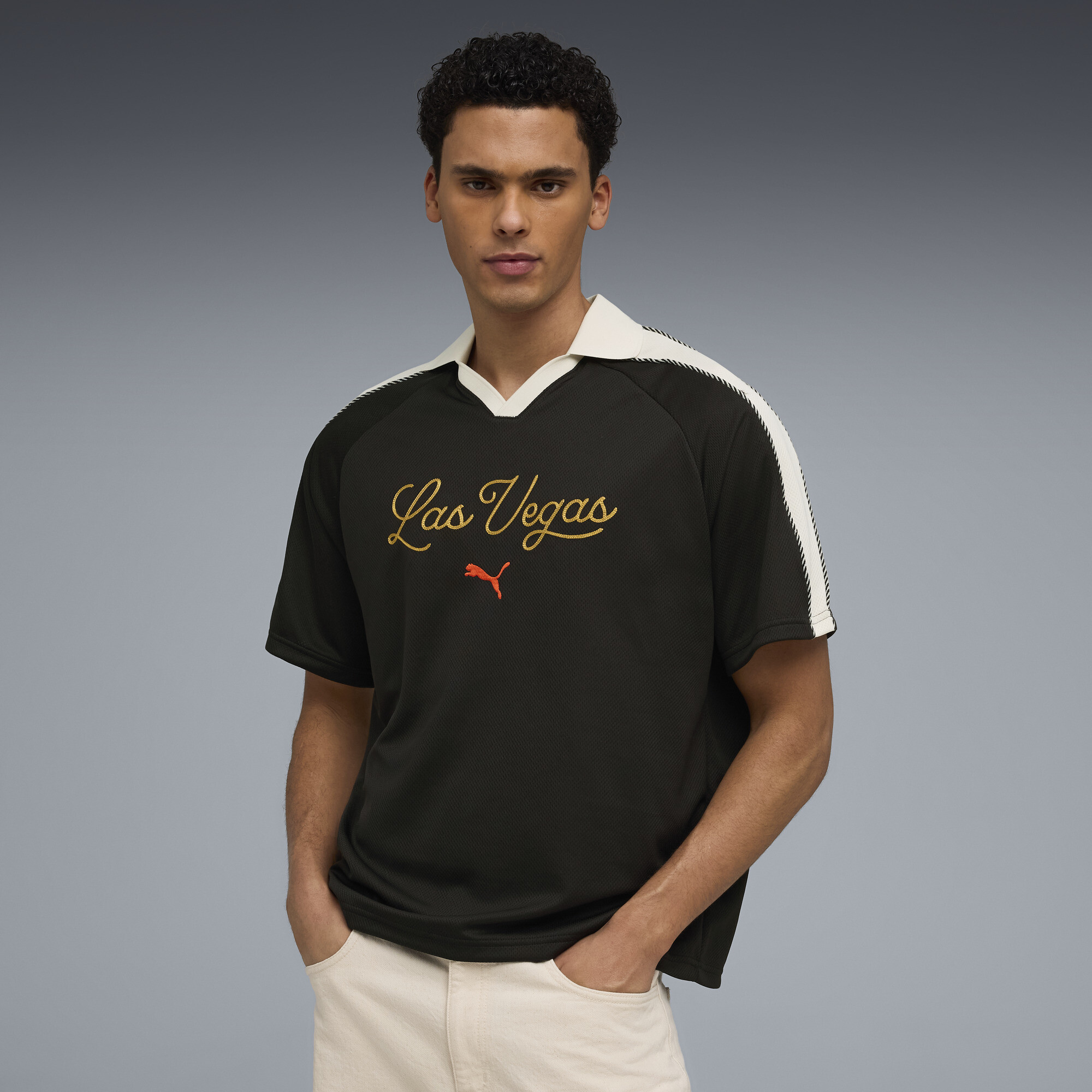 PUMA T7 Las Vegas Men's Relaxed Jersey Polo Shirt in Black, Size M