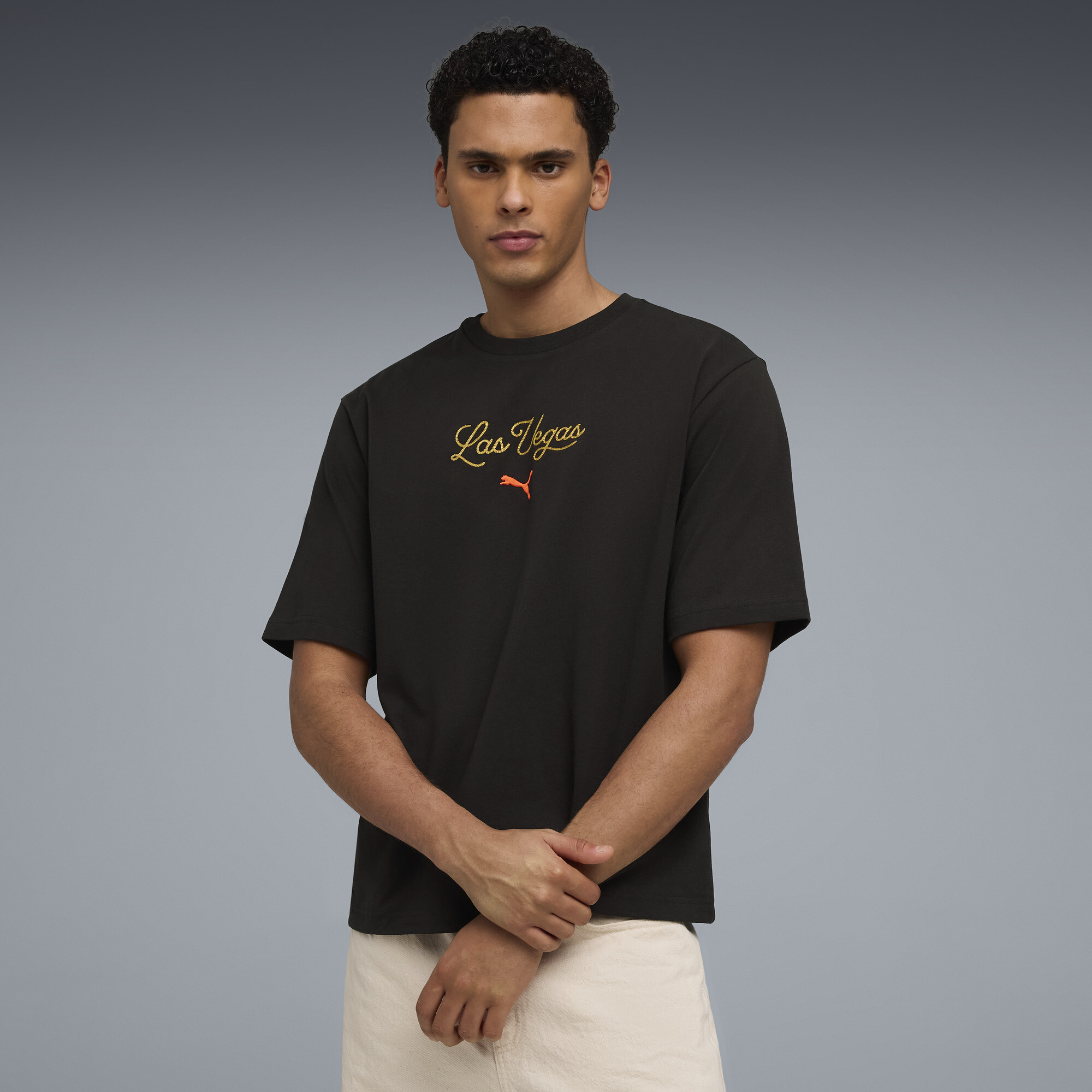 PUMA Wardrobe Essentials Las Vegas Men's Graphic T-Shirt in Black, Size M