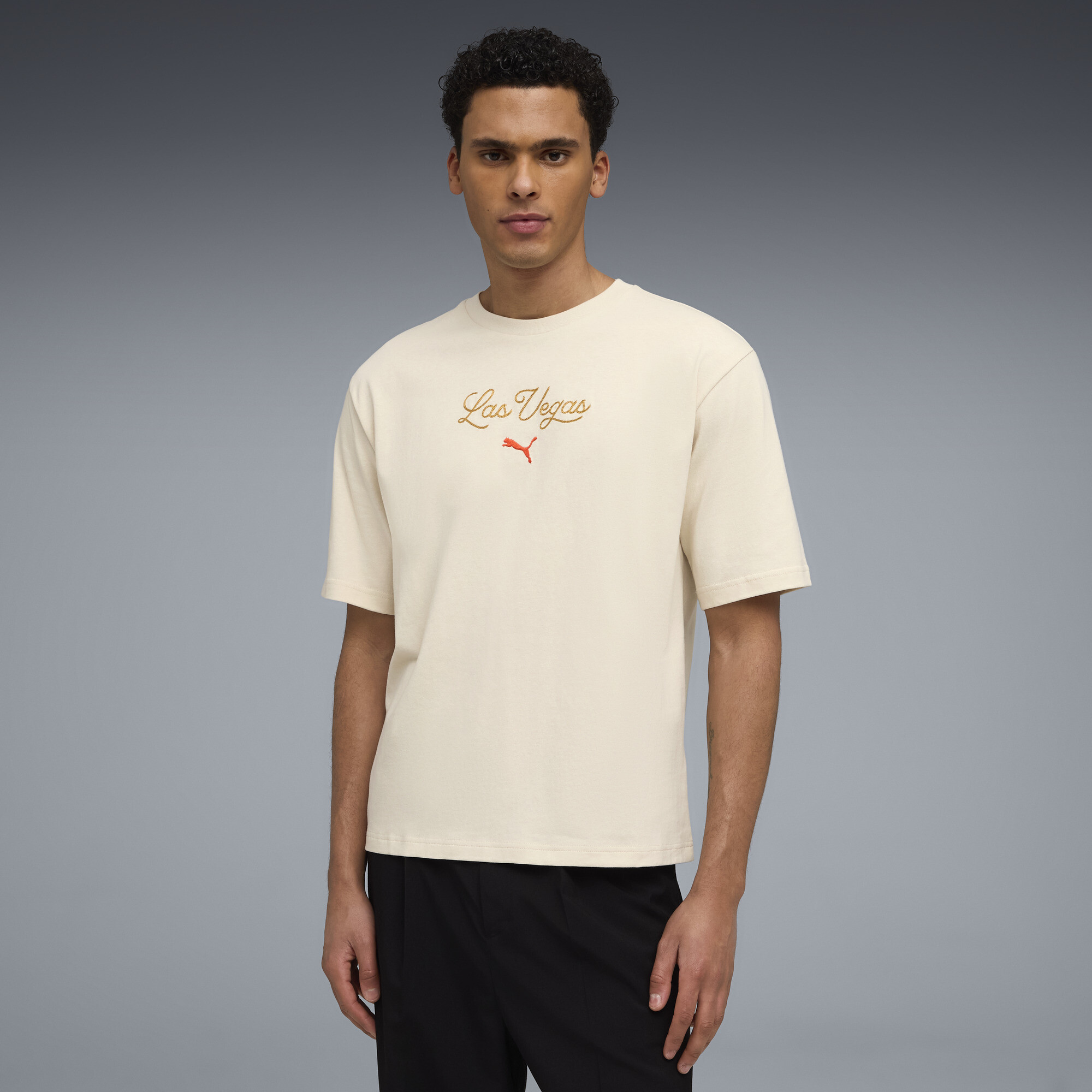 PUMA Wardrobe Essentials Las Vegas Men's Graphic T-Shirt in White, Size M