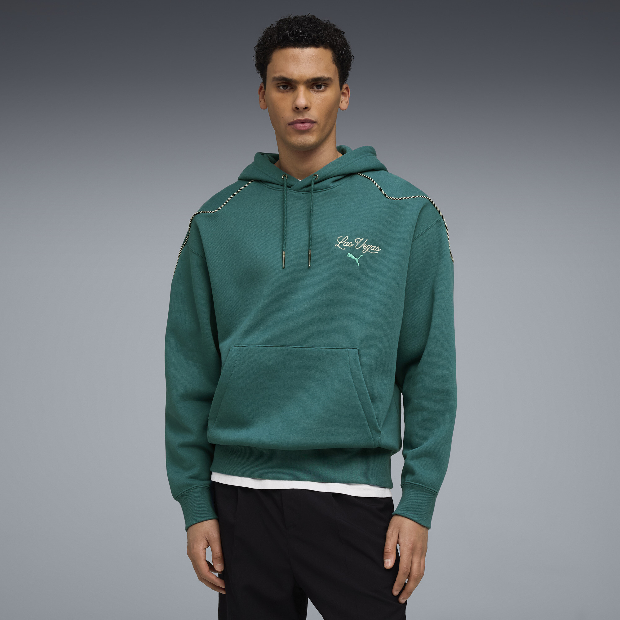 PUMA Wardrobe Essentials Las Vegas Men's Hoodie in Green, Size S