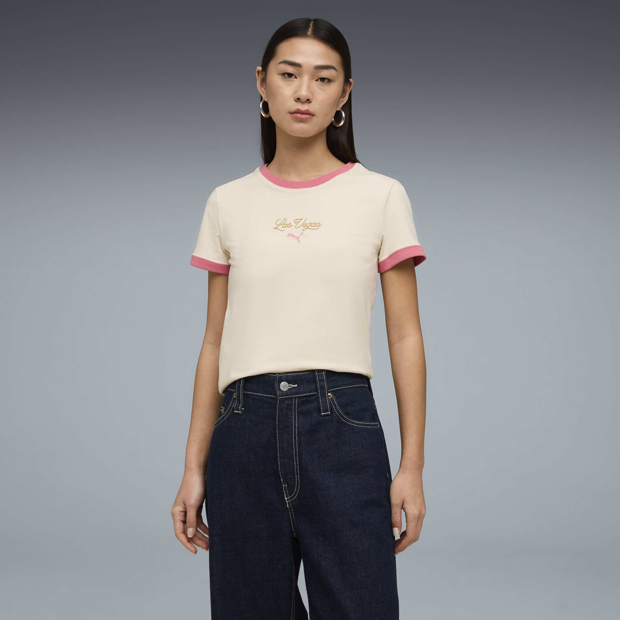 PUMA Wardrobe Essentials Las Vegas Women's Slim T-Shirt in White, Size XL