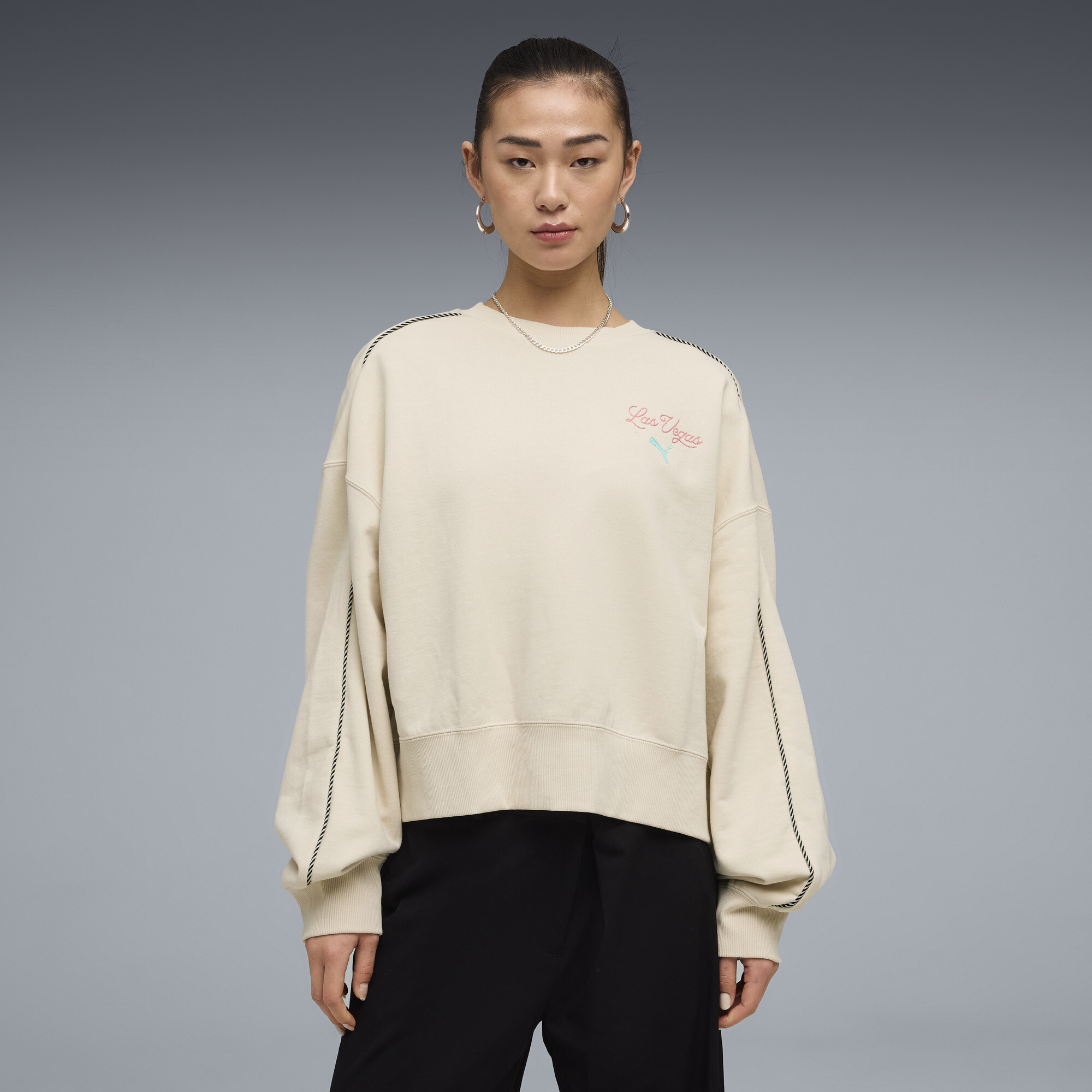PUMA Wardrobe Essentials Las Vegas Women's Boxy Sweatshirt in White, Size XS