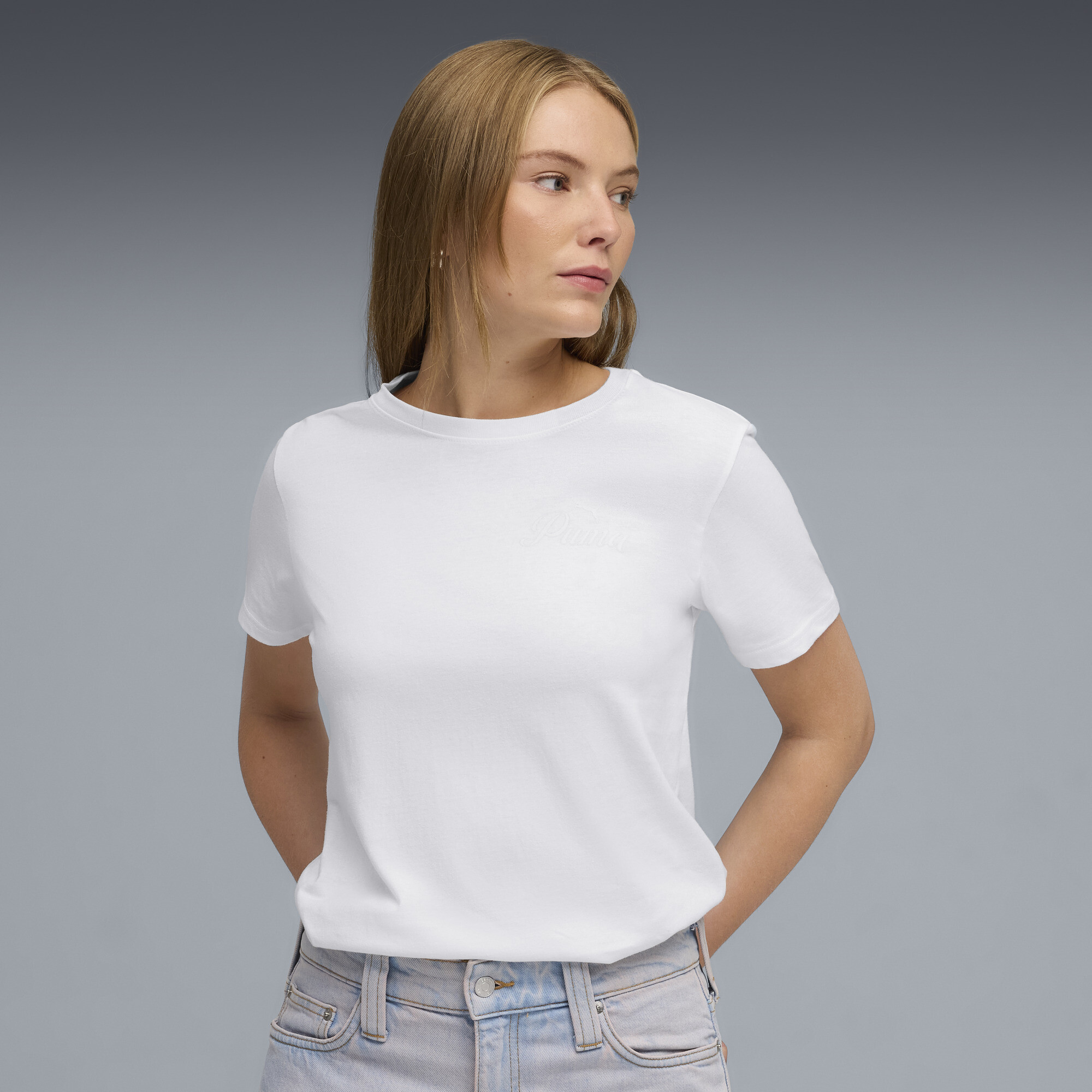 PUMA Las Vegas Women's Chapel Graphic T-Shirt in White, Size XL