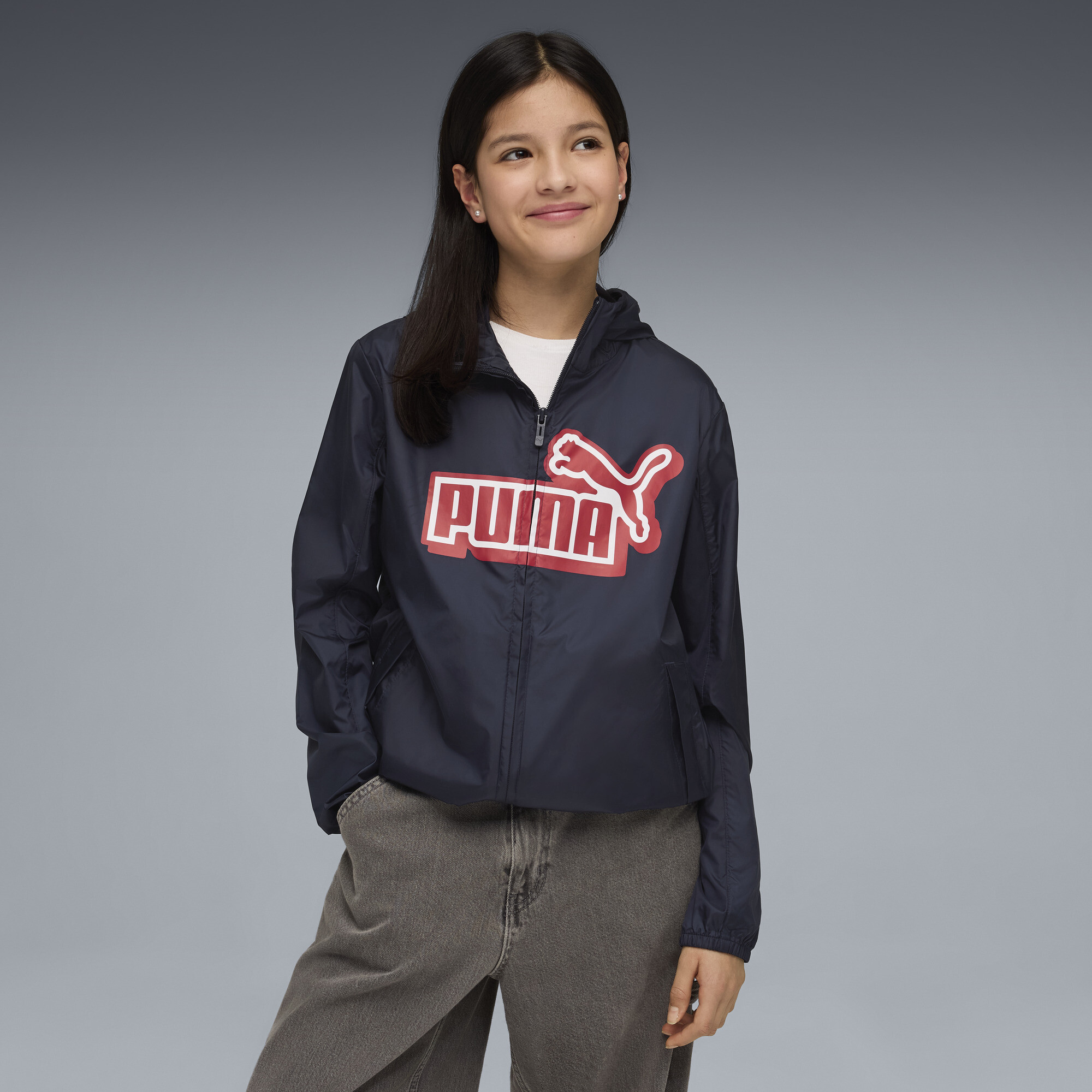 PUMA Essentials Graphics windjack, Blauw, Maat 5-6Y