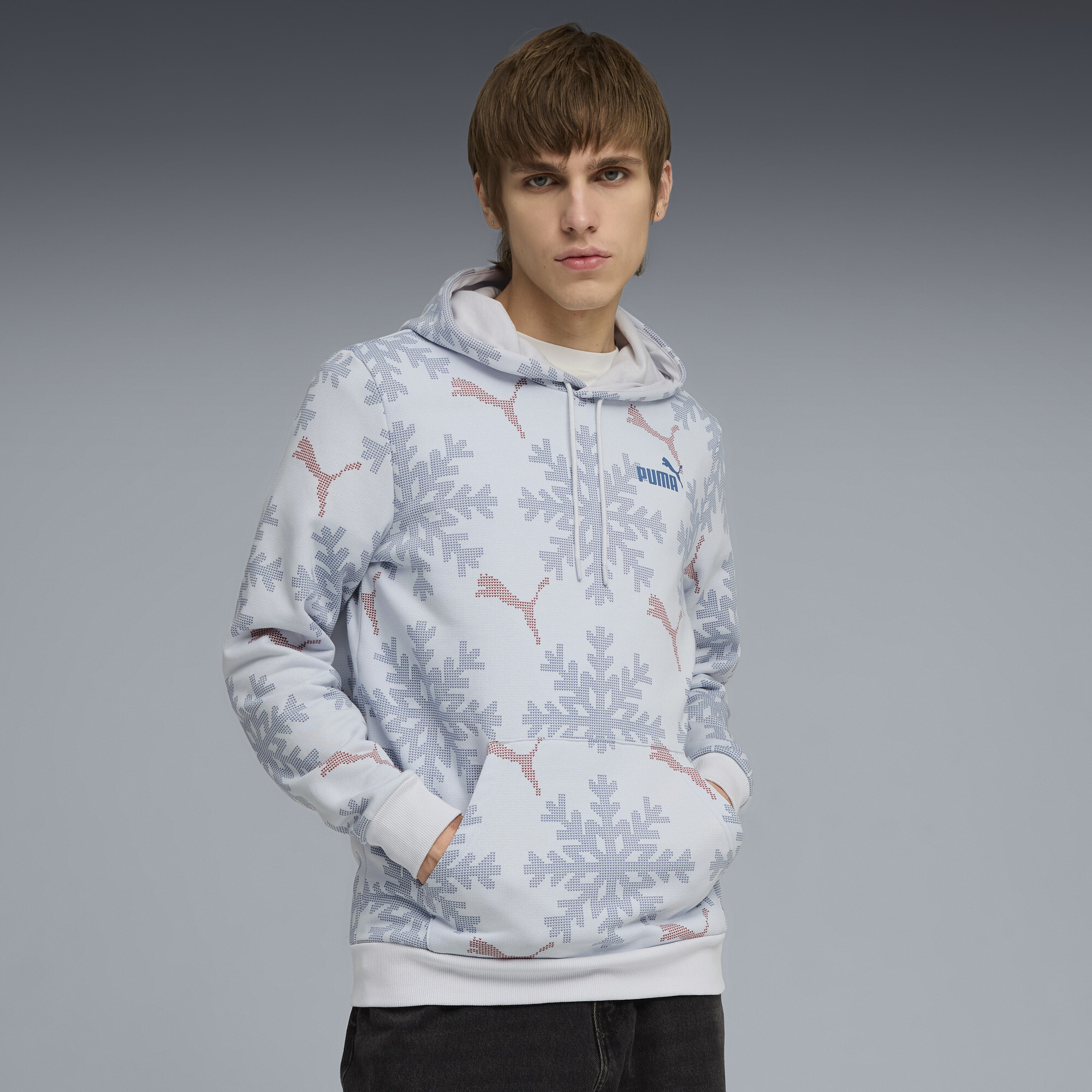 PUMA Essentials Logo Lab Men's Holiday Hoodie in Grey, Size S