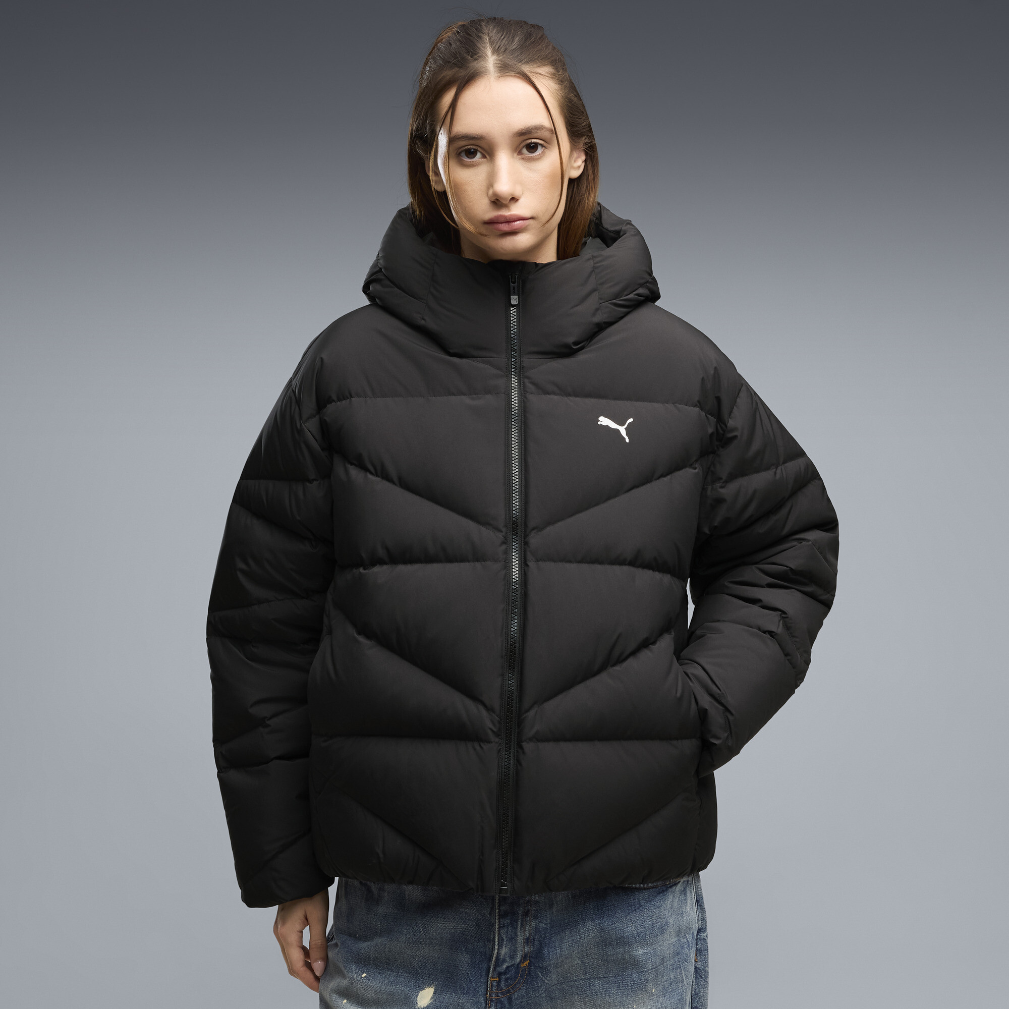 PUMA Donzen pufferjack met capuchon voor Dames, Zwart, Maat M