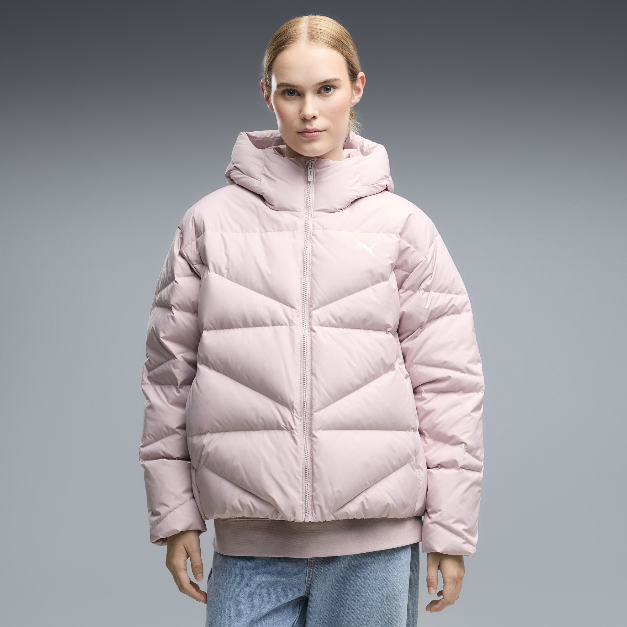 PUMA Daunen-Pufferjacke mit Kapuze Damen, Kleidung, Rosa, M