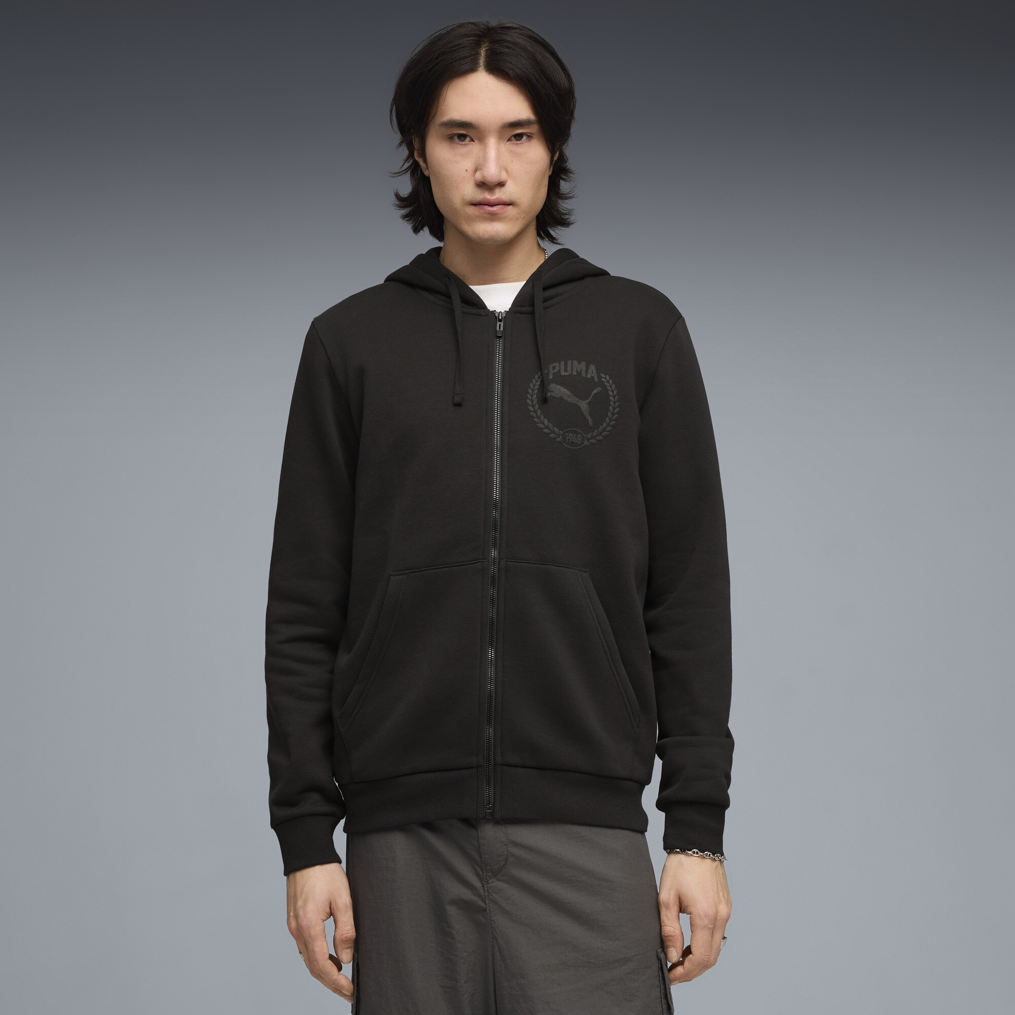 PUMA Essentials Men's Tonal Zip-Up Hoodie in Black, Size S