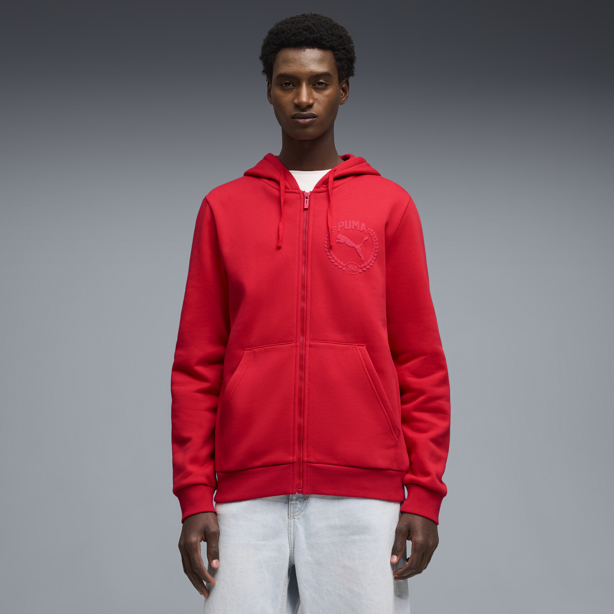 PUMA Essentials Men's Tonal Zip-Up Hoodie in Red, Size S