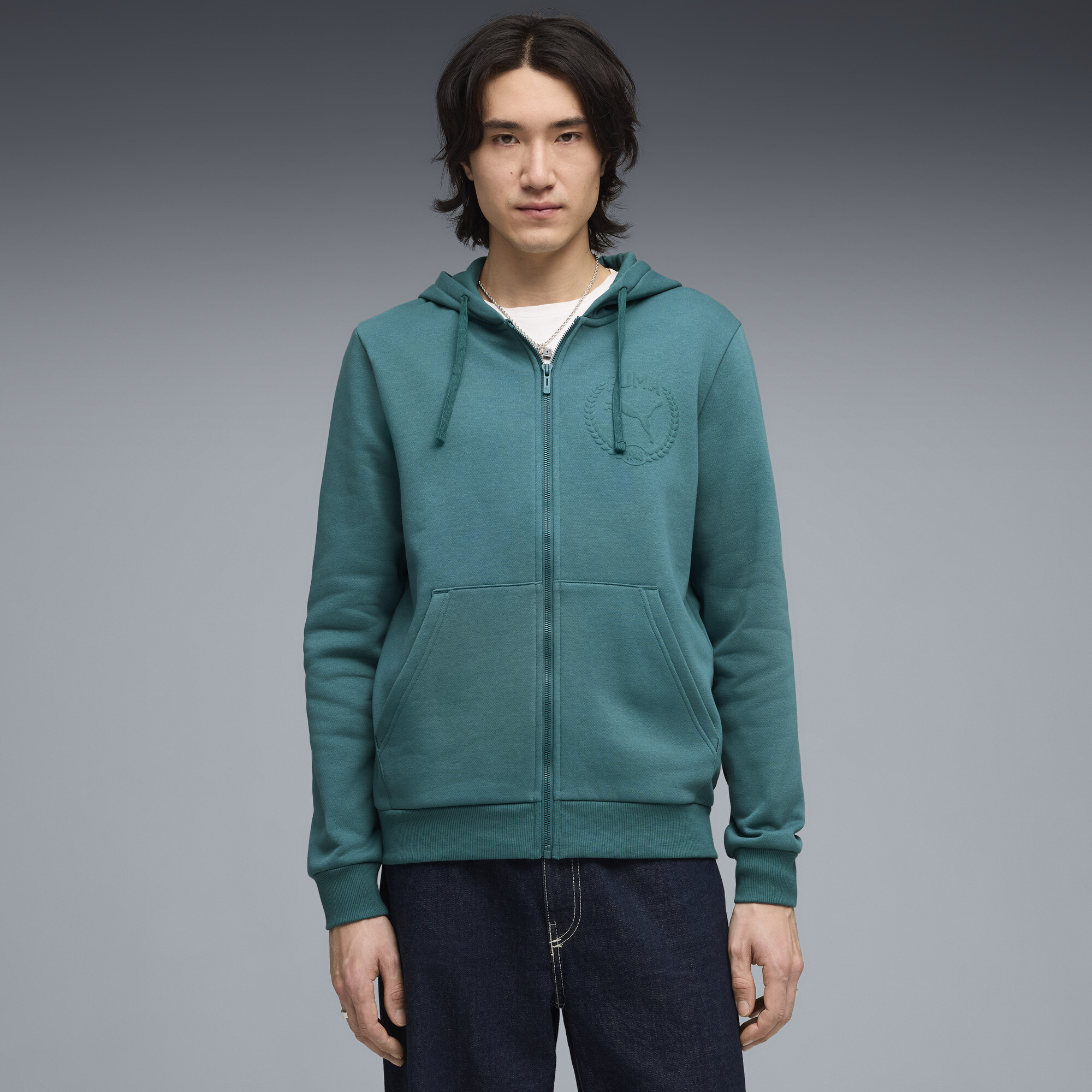 PUMA Essentials Men's Tonal Zip-Up Hoodie in Green, Size M