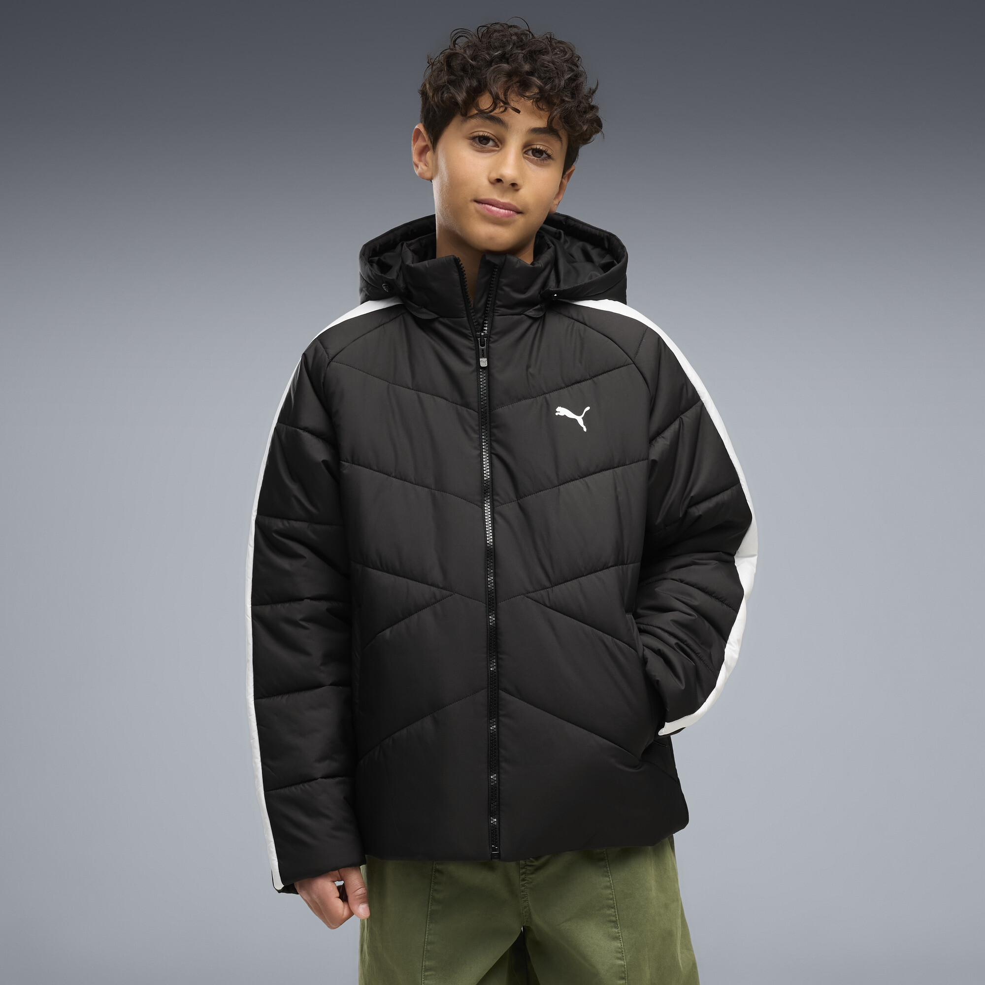 PUMA T7 Pufferjacke mit Reißverschluss Teenager, Kleidung, Schwarz, 13-14Y
