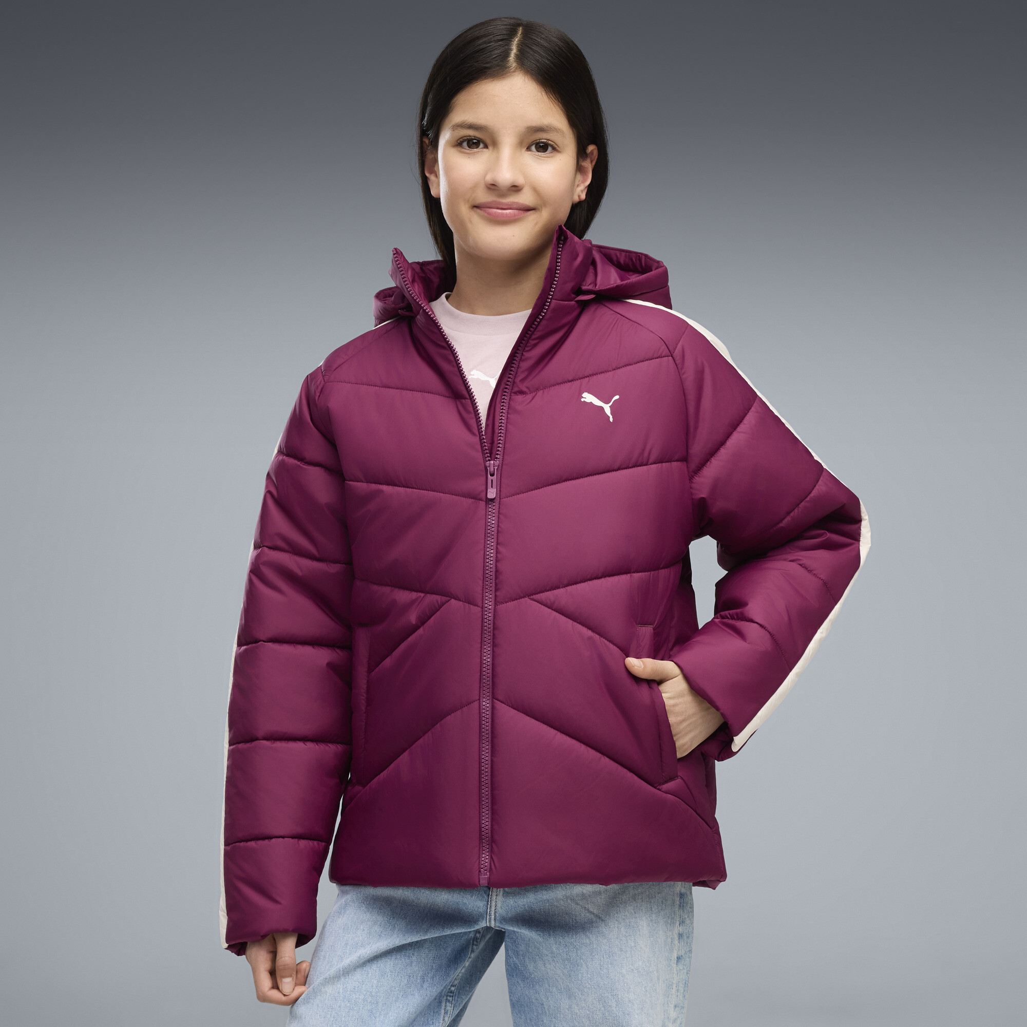 PUMA T7 Pufferjacke mit Reißverschluss Teenager, Kleidung, Rosa, 13-14Y