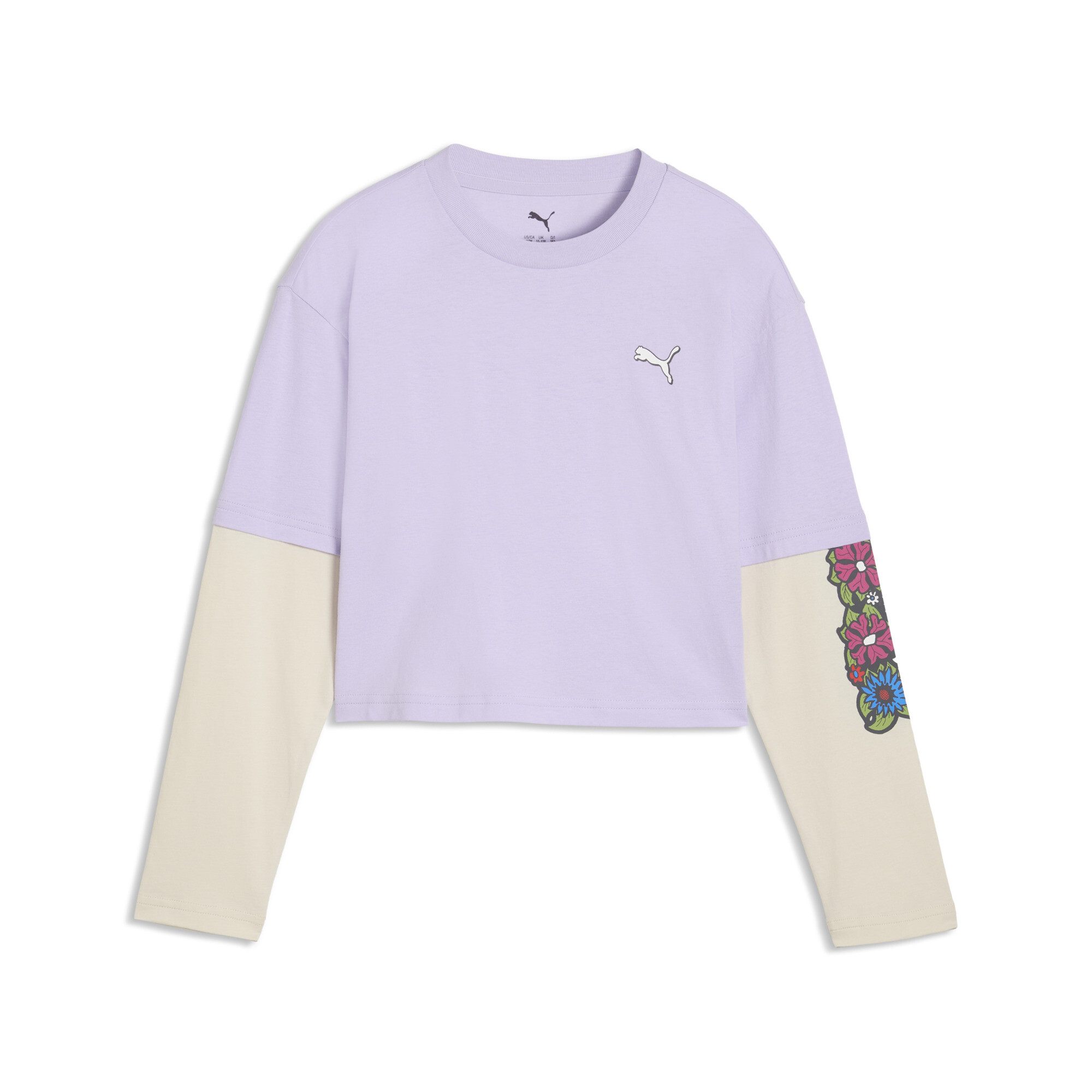 PUMA MID 90s Relaxed LayeRot Cropped Langarmshirt Teenager, Accessoires, Lila, 13-14Y