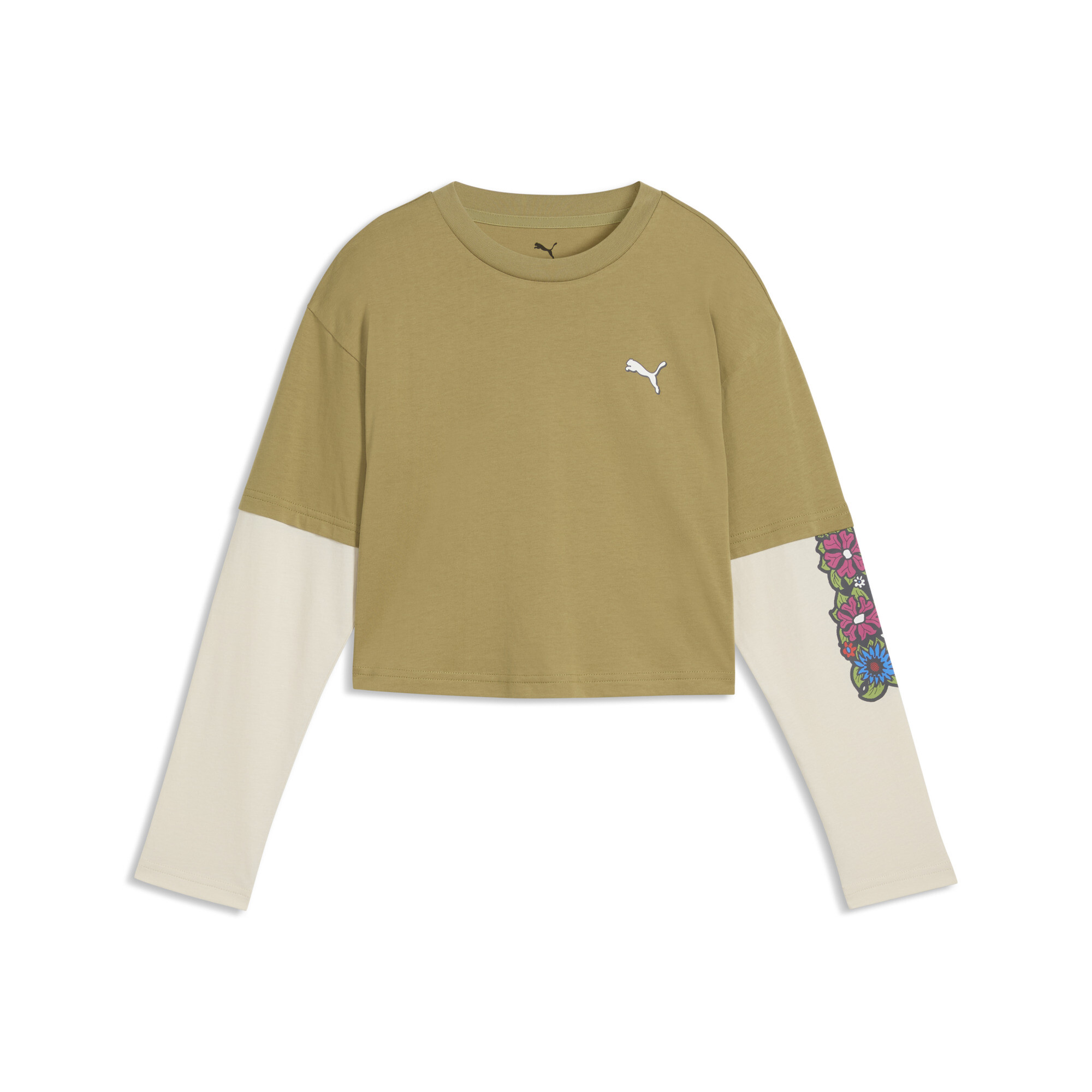 PUMA MID 90s Relaxed LayeRot Cropped Langarmshirt Teenager, Accessoires, Braun, 13-14Y