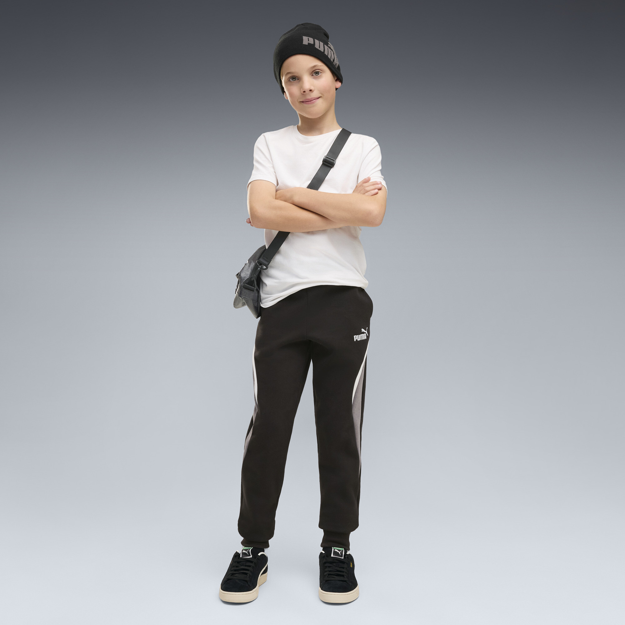 PUMA Młodzieżowe spodnie dresowe Essentials Colourblocked, Odzież, Czarny, 13-14Y