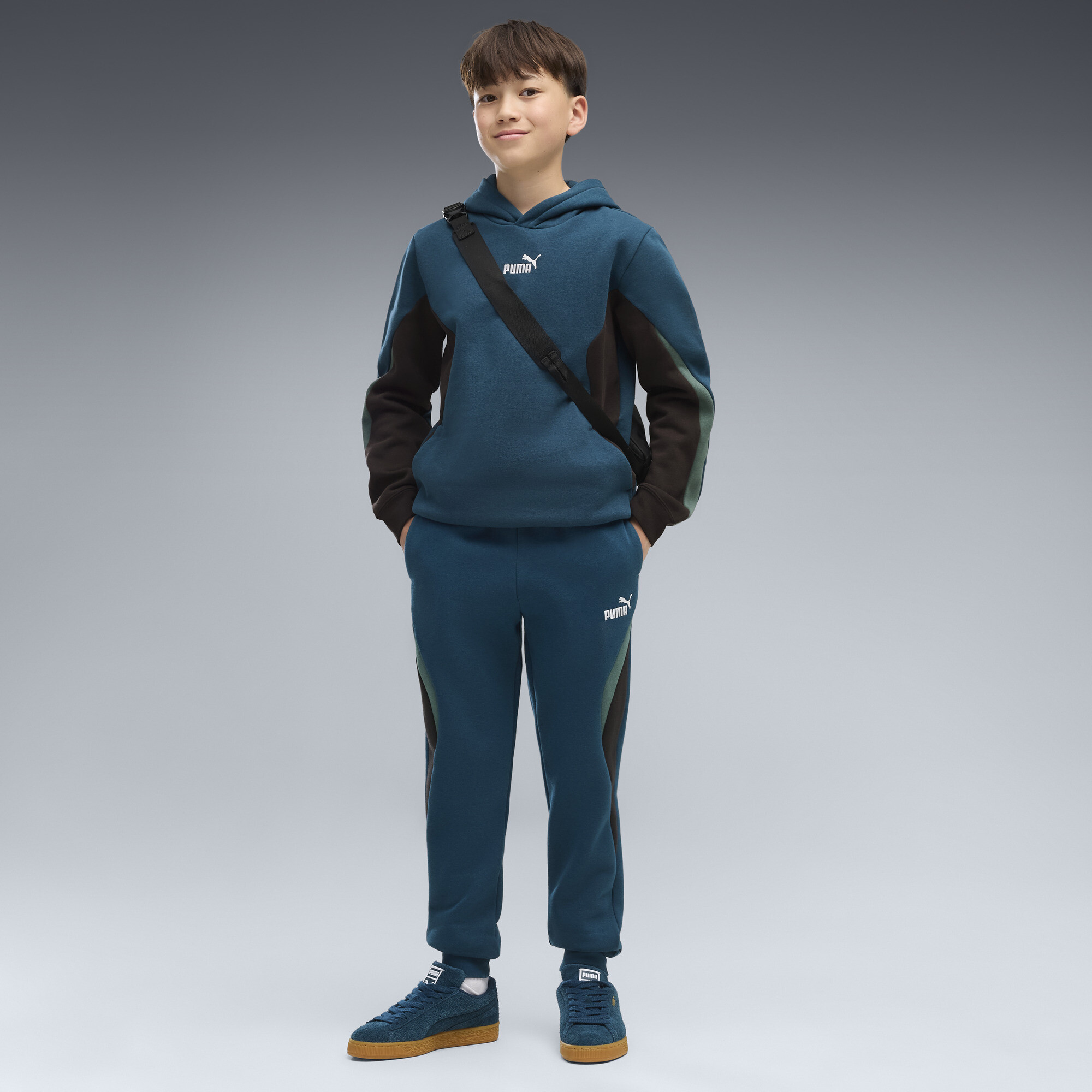 PUMA Młodzieżowe spodnie dresowe Essentials Colourblocked, Odzież, Niebieski, 13-14Y