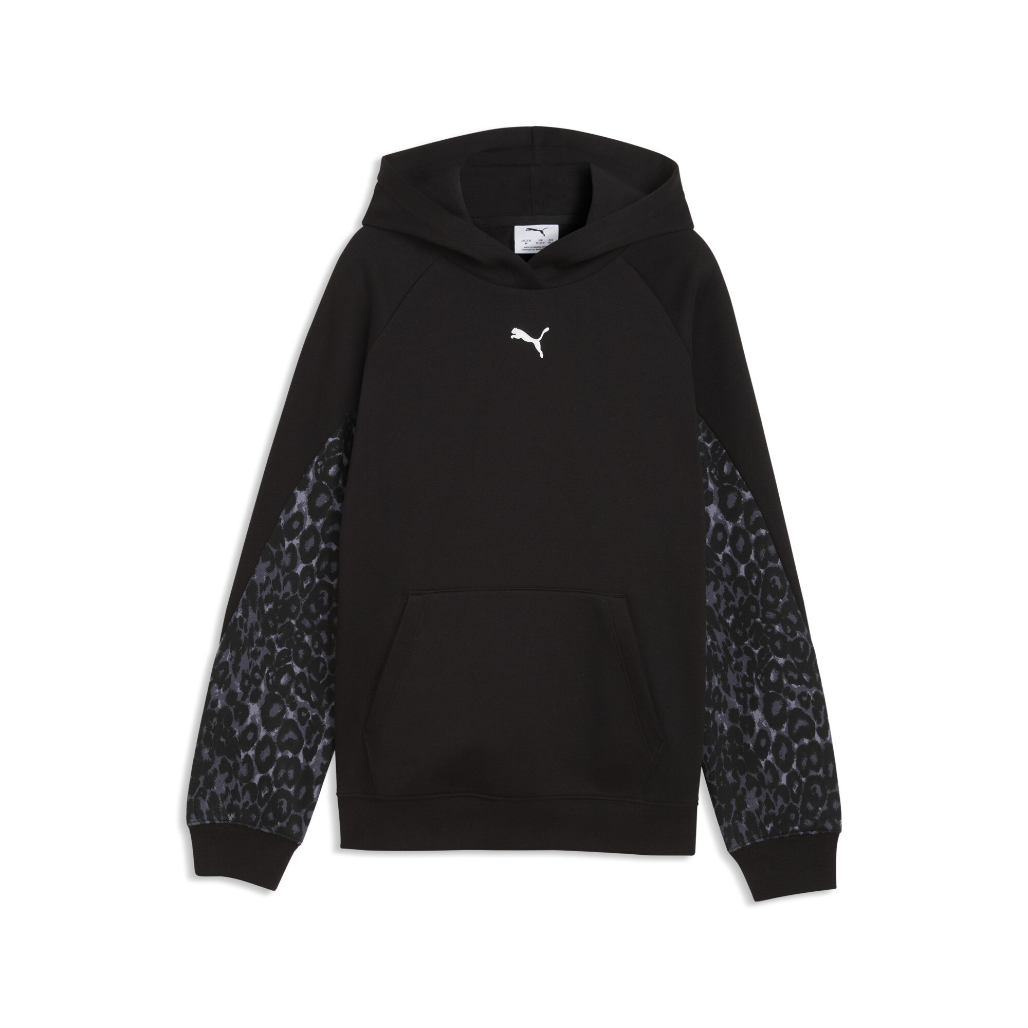 PUMA Sport fleece hoodie met dierenprint voor Dames, Zwart, Maat 15-16Y