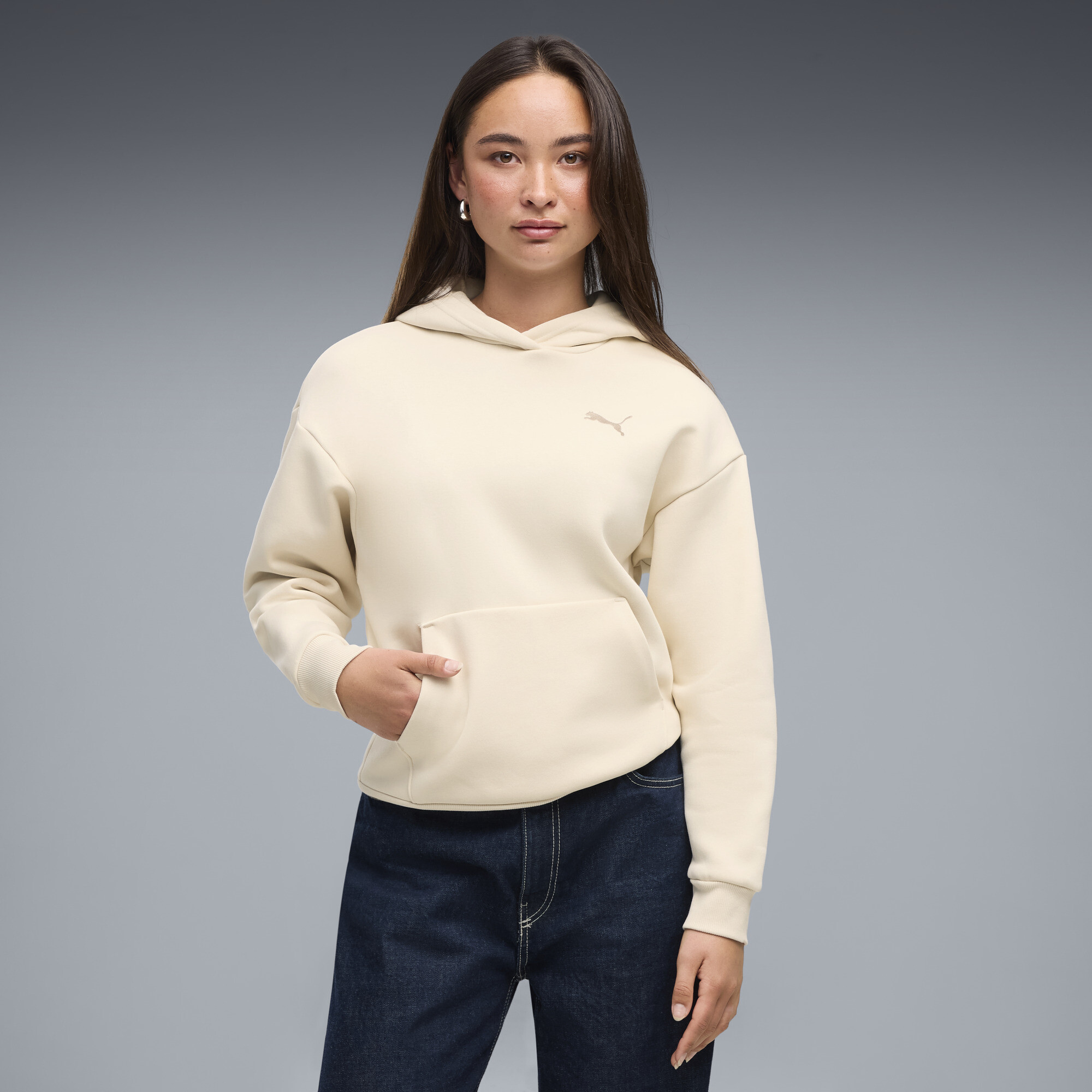 PUMA Elevated Essentials Women's Fleece Hoodie in White, Size M