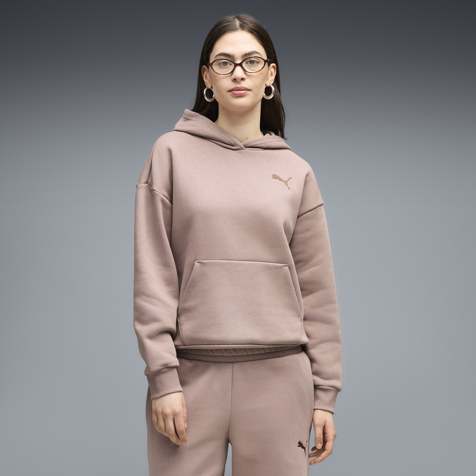PUMA Elevated Essentials Women's Fleece Hoodie in Beige, Size XL