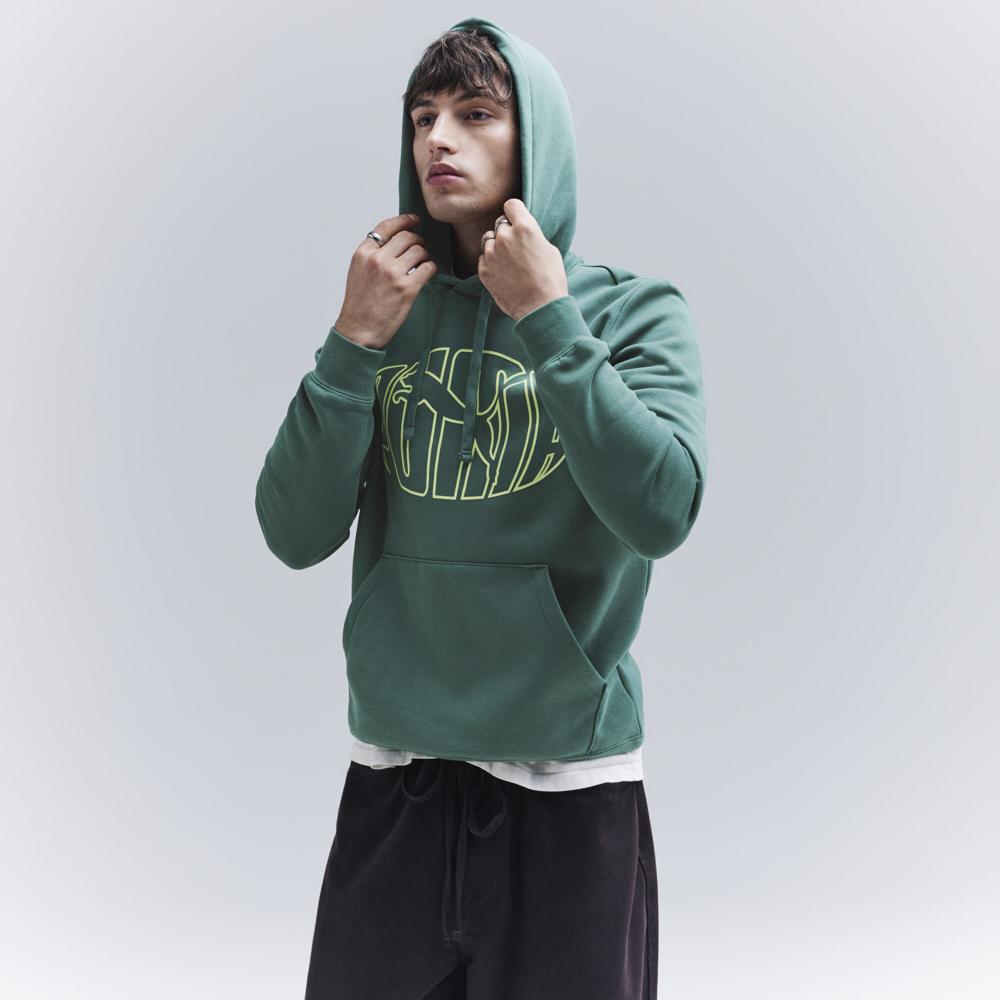 PUMA Elevated Essentials Men's Puff Fleece Hoodie in Green, Size M