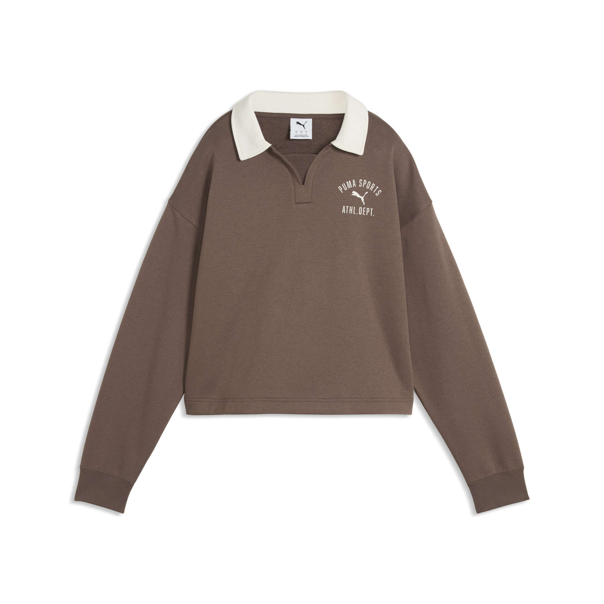 PUMA Varsity Fleece Relaxed Polo Sweatshirt Women, Clothing, Warm White, M