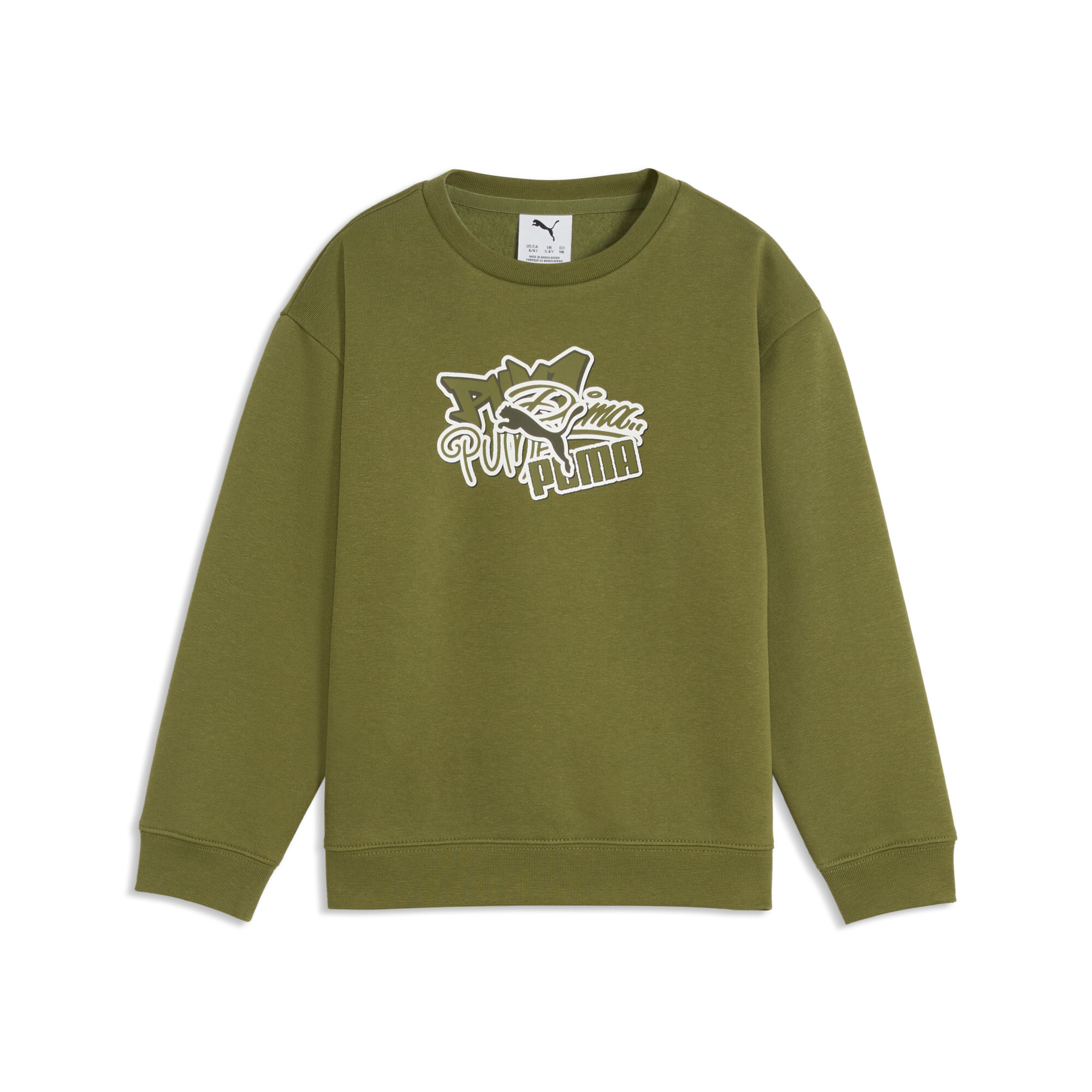 PUMA Dziecięca bluza dresowa Essentials Graphics Scribble GFX o luźnym kroju, Akcesoria, Zielony, 7-8Y