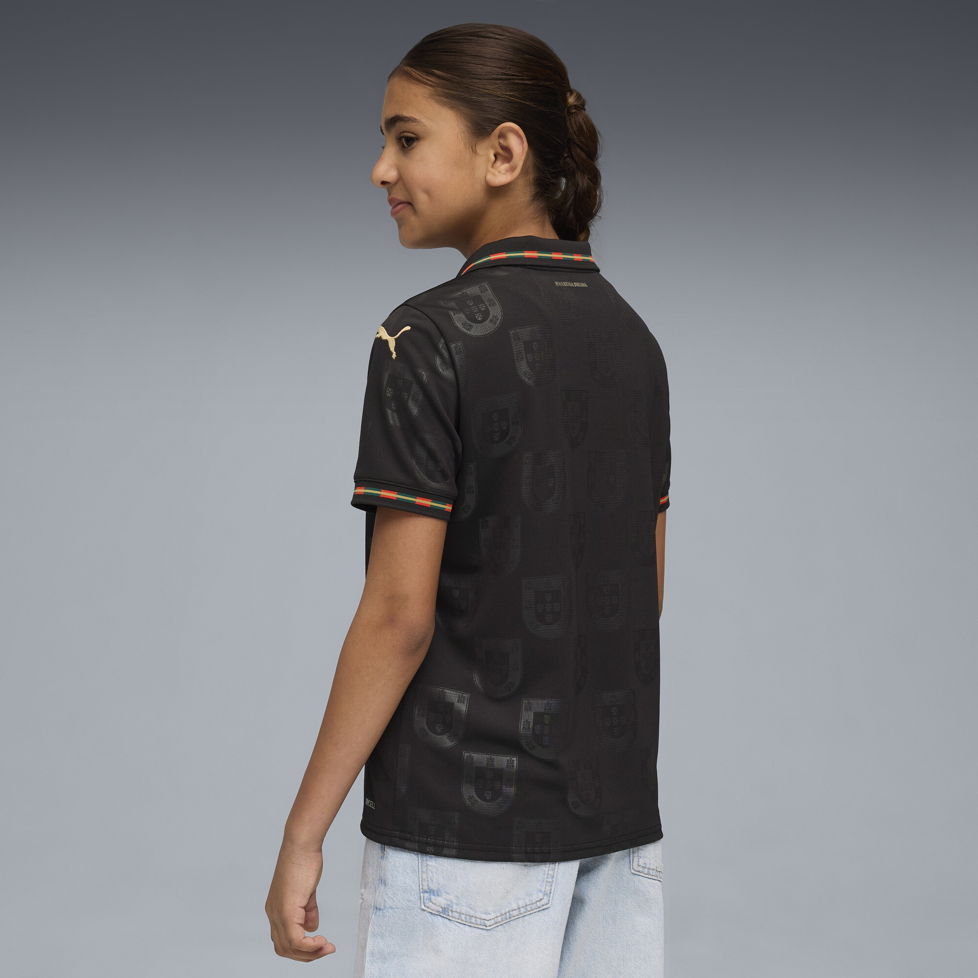 PUMA Portugal 25/26 Special Edition EusÃ©bio voetbalshirt, Zwart/Goud, Maat 7-8Y thumbnail 5