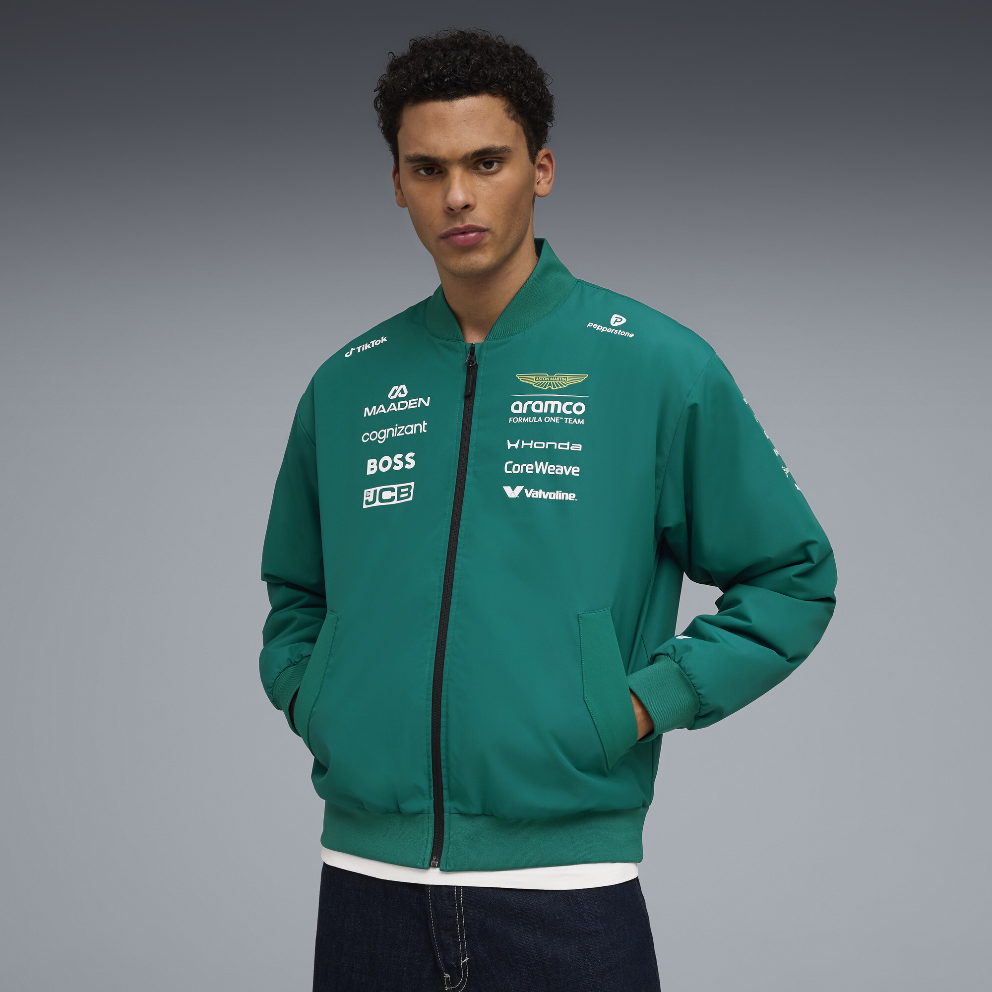 PUMA x ASTON MARTIN ARAMCO F1® TEAM Replica bomberjack voor Heren, Groen, Maat L thumbnail 6