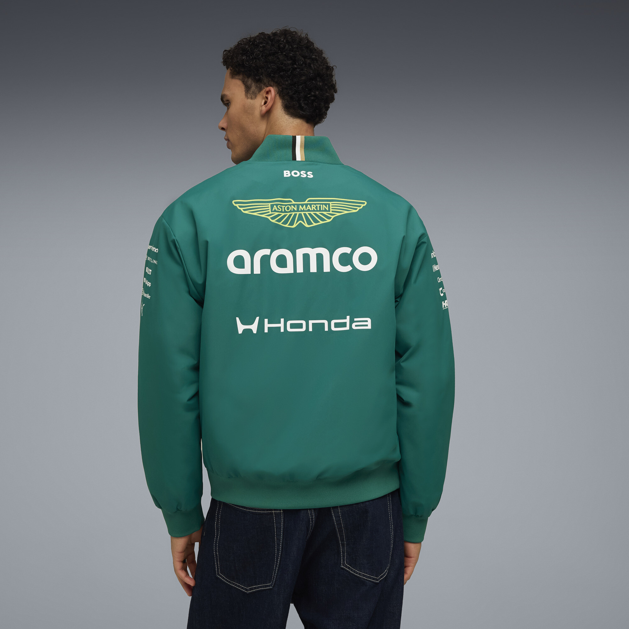 PUMA x ASTON MARTIN ARAMCO F1® TEAM Replica bomberjack voor Heren, Groen, Maat L thumbnail 3