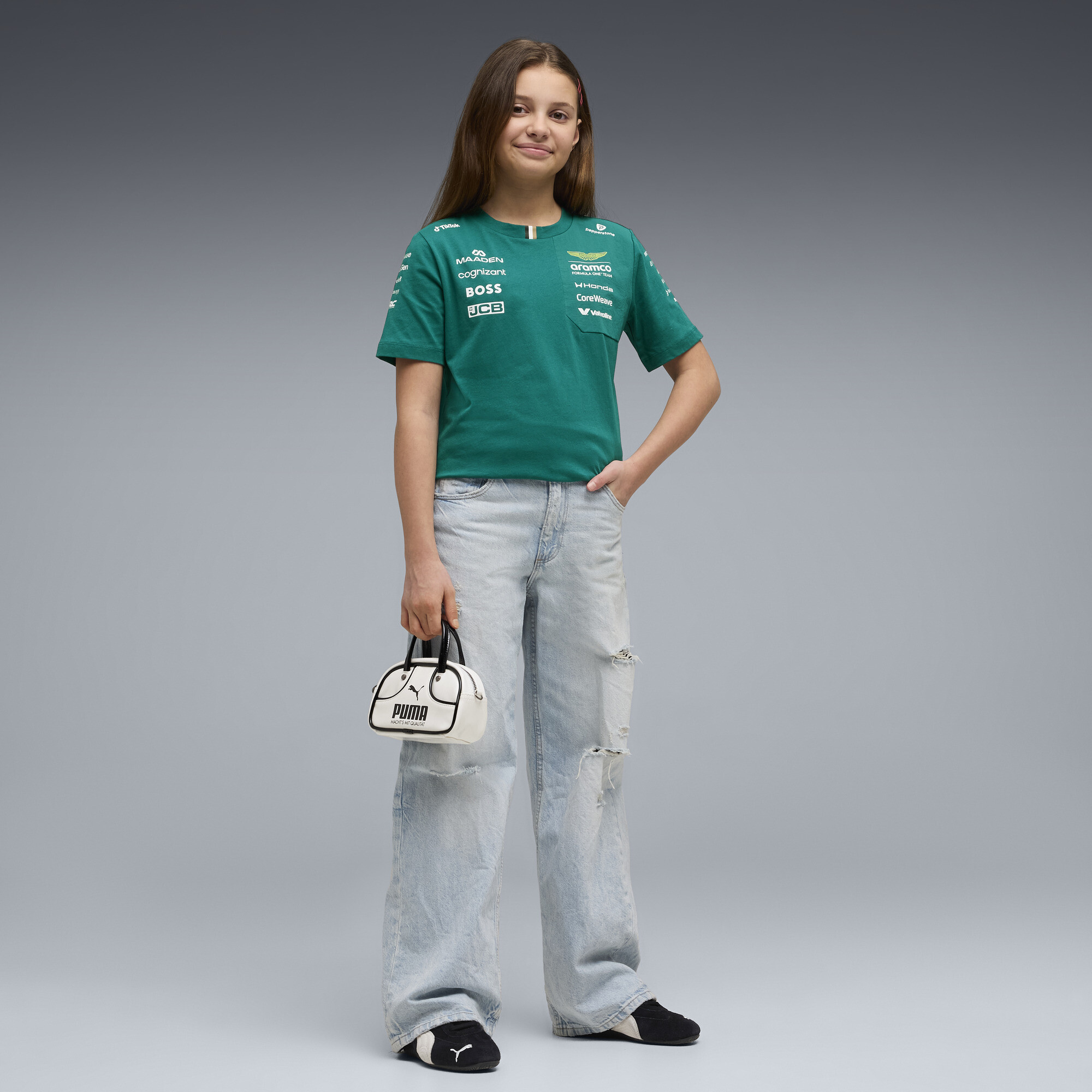 PUMA x ASTON MARTIN ARAMCO F1® TEAM Replica T-shirt, Groen, Maat 6-7Y thumbnail 2