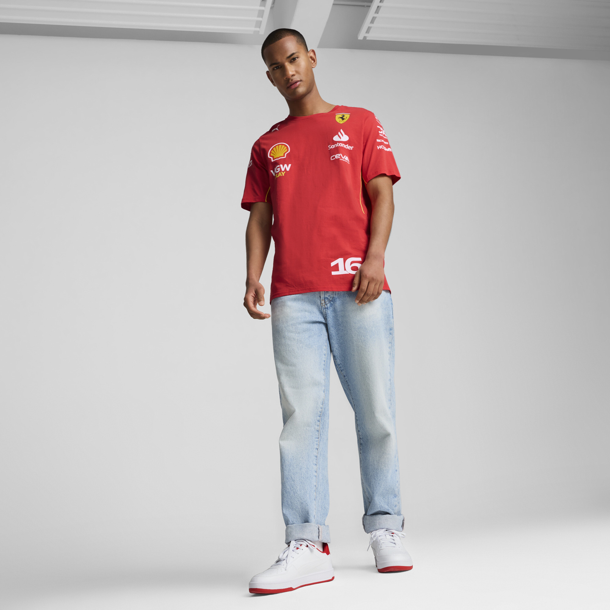 Men's PUMA Scuderia Ferrari Leclerc T-Shirt In Red, Size 2XL, Cotton