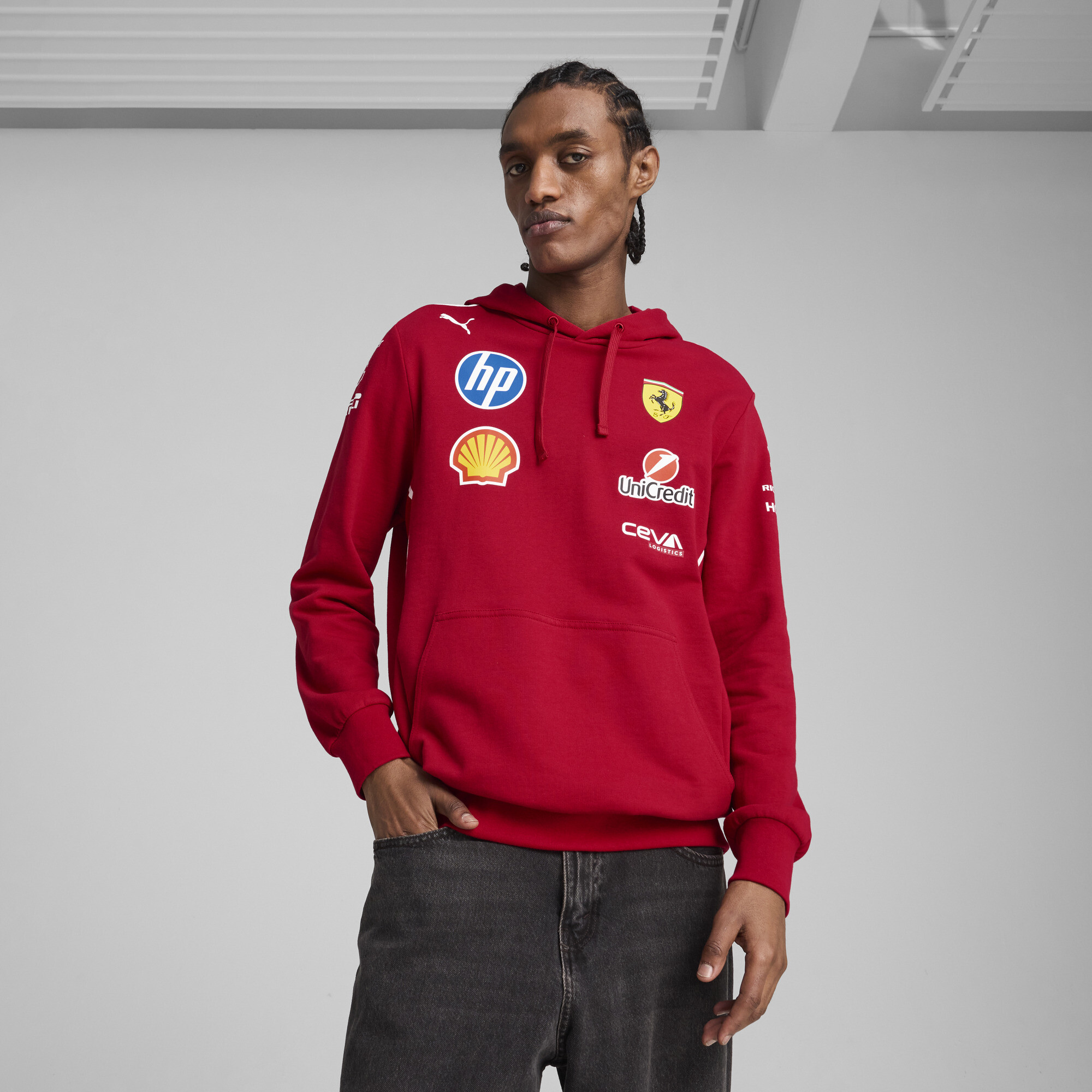 Puma Scuderia Ferrari HP 2025 Team Hoodie Herren | Mit Plain | Dark Cherry | Größe: L