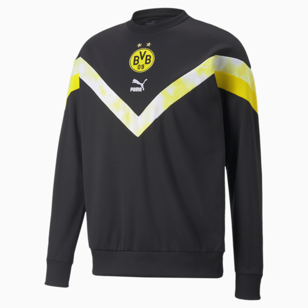 BVB Iconic MCS Crew Men's Football Sweater, Puma Black-Cyber Yellow, large-ZAF
