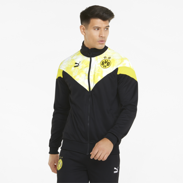 BVB Iconic MCS Men's Track Football Jacket, Puma Black-Cyber Yellow, large-ZAF