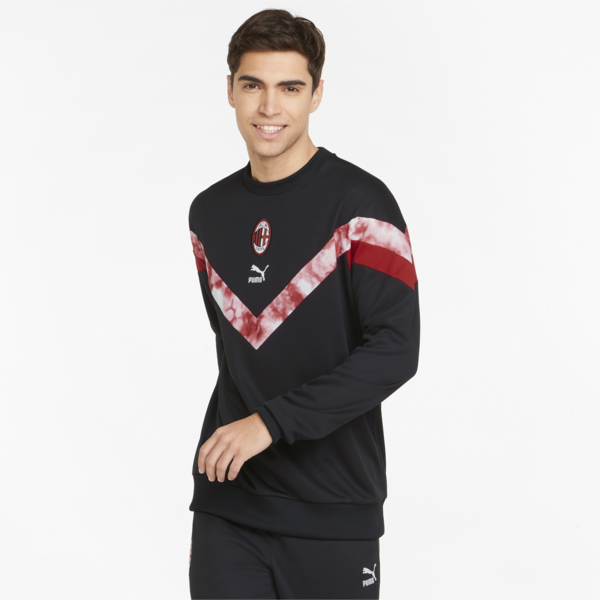 ACM Iconic MCS Crew Neck Men's Football Sweater, Puma Black-Tango Red, large-ZAF