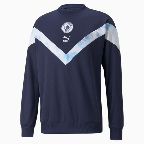 Man City Iconic MCS Crew Men's Football Sweatshirt, Peacoat-Puma White, large-ZAF