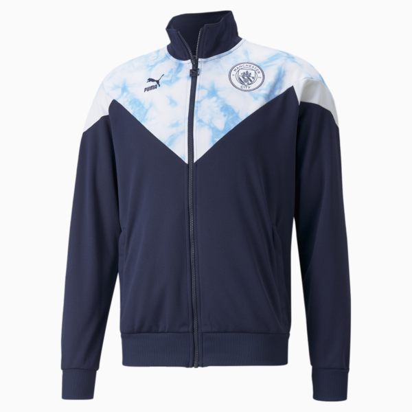 Man City Iconic MCS Men's Football Track Jacket, Peacoat-Puma White, large-ZAF