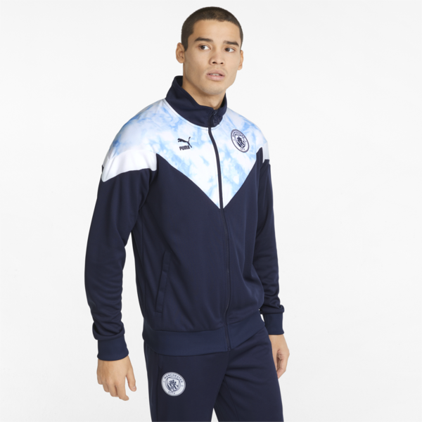 Man City Iconic MCS Men's Football Track Jacket, Peacoat-Puma White, large-ZAF